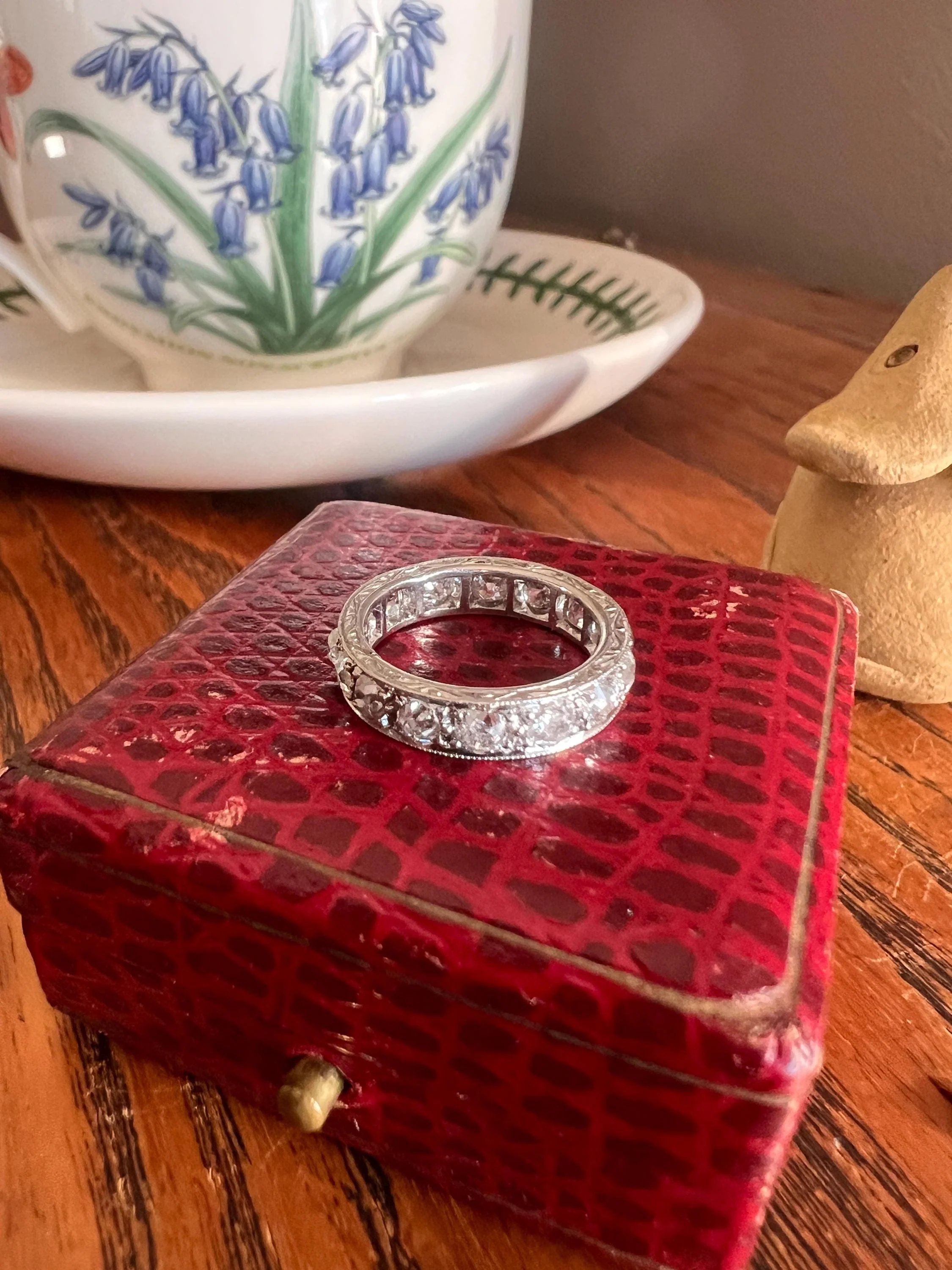 French ANTIQUE 2.5 Carats Old Mine Cut DIAMOND Full Eternity Band PLATINUM Ring Pinky Stacker - Image 7