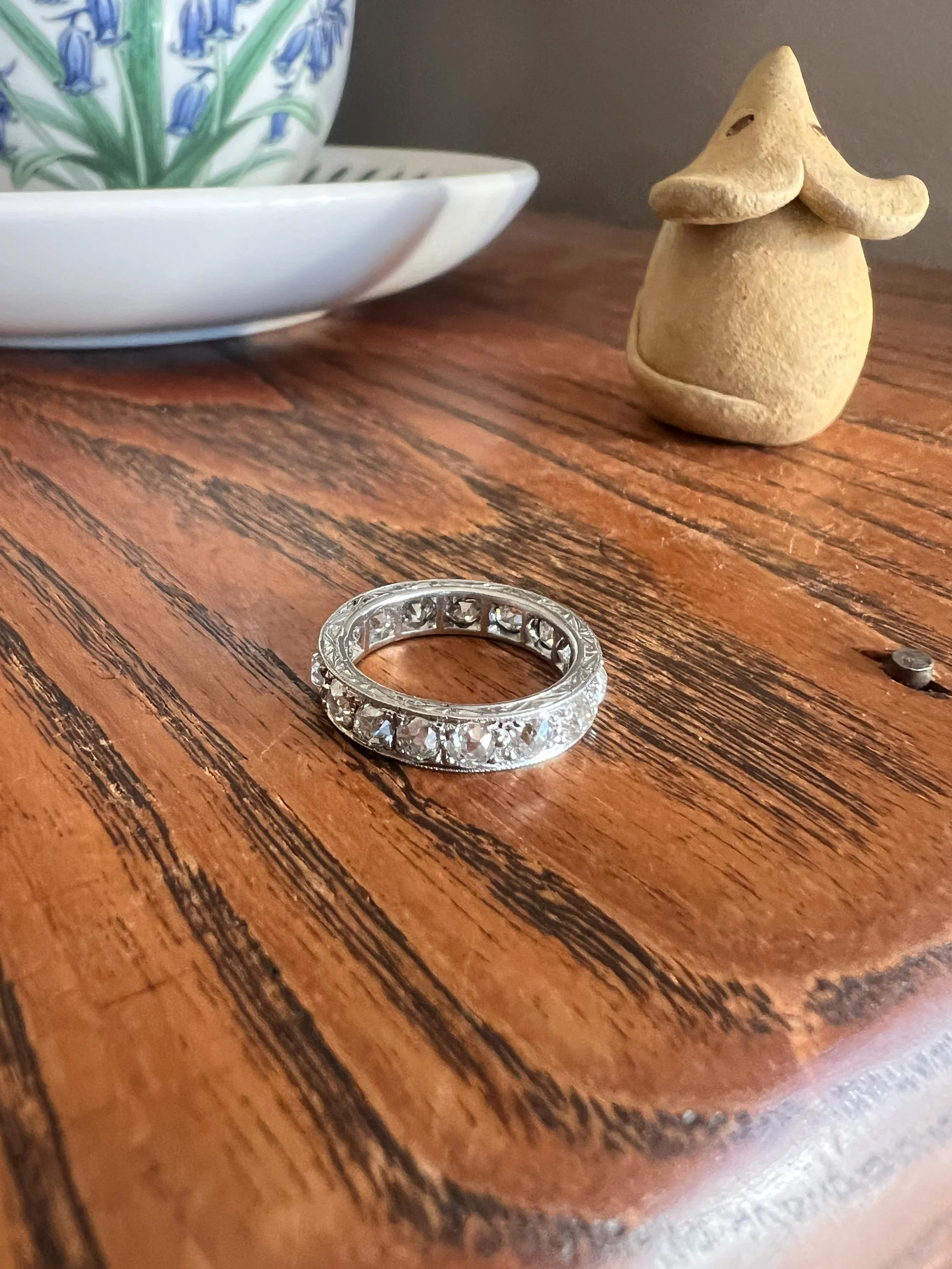 French ANTIQUE 2.5 Carats Old Mine Cut DIAMOND Full Eternity Band PLATINUM Ring Pinky Stacker - Image 9