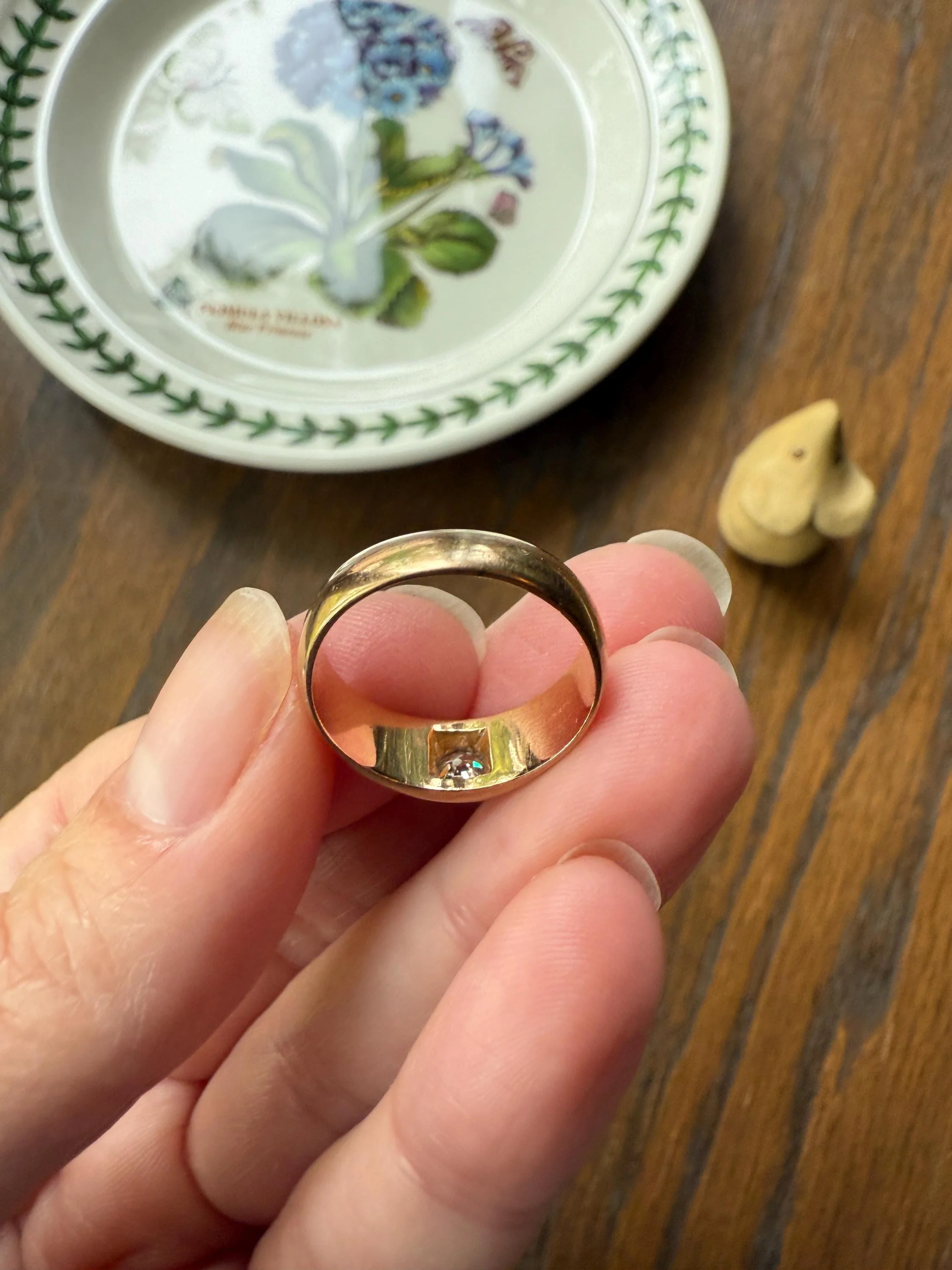French Antique .3 Carat Old Mine Cut Diamond Gypsy Ring 18k GOLD Domed Band Solitaire Stacker Victorian Man Unisex - Image 13