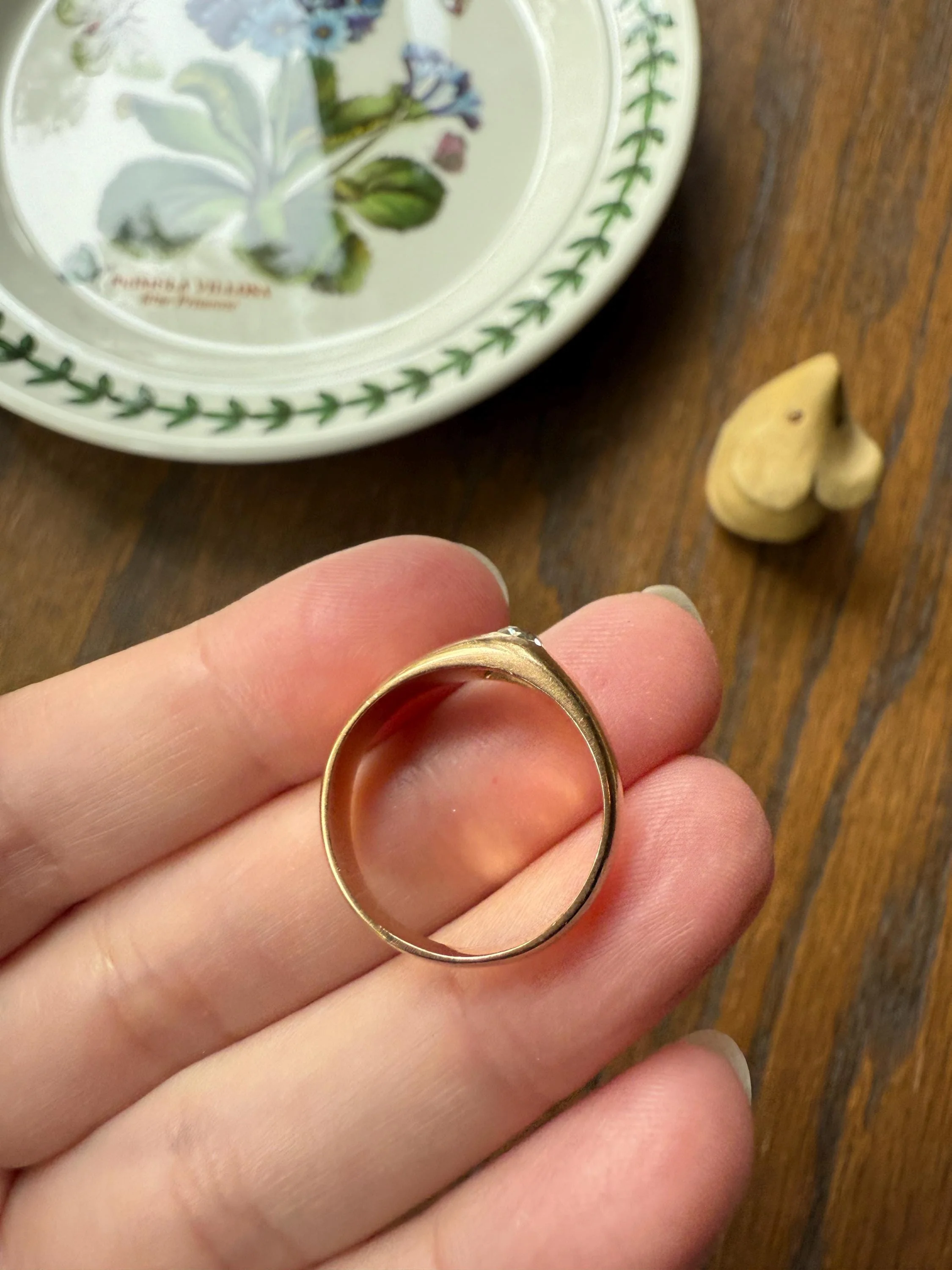 French Antique .3 Carat Old Mine Cut Diamond Gypsy Ring 18k GOLD Domed Band Solitaire Stacker Victorian Man Unisex - Image 14