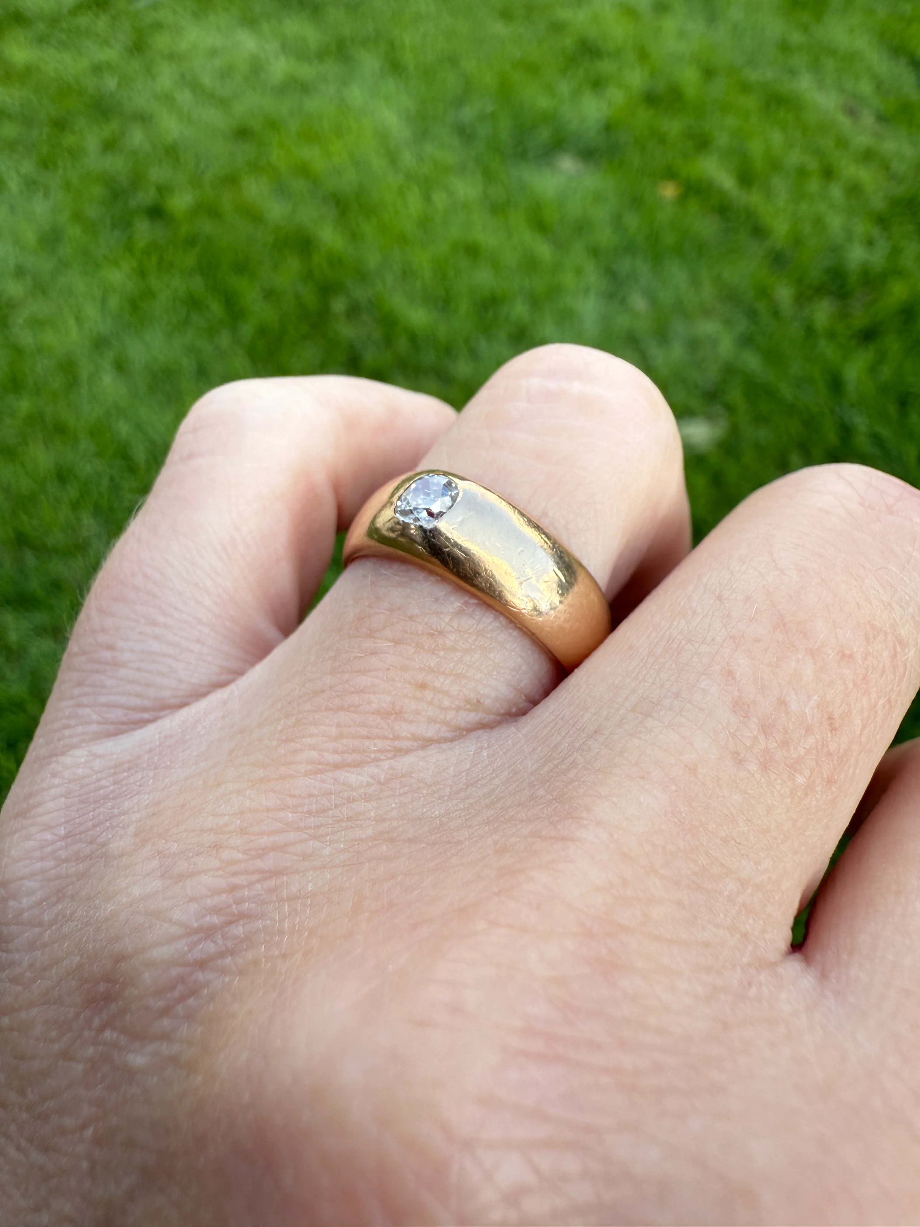 French Antique .3 Carat Old Mine Cut Diamond Gypsy Ring 18k GOLD Domed Band Solitaire Stacker Victorian Man Unisex - Image 16
