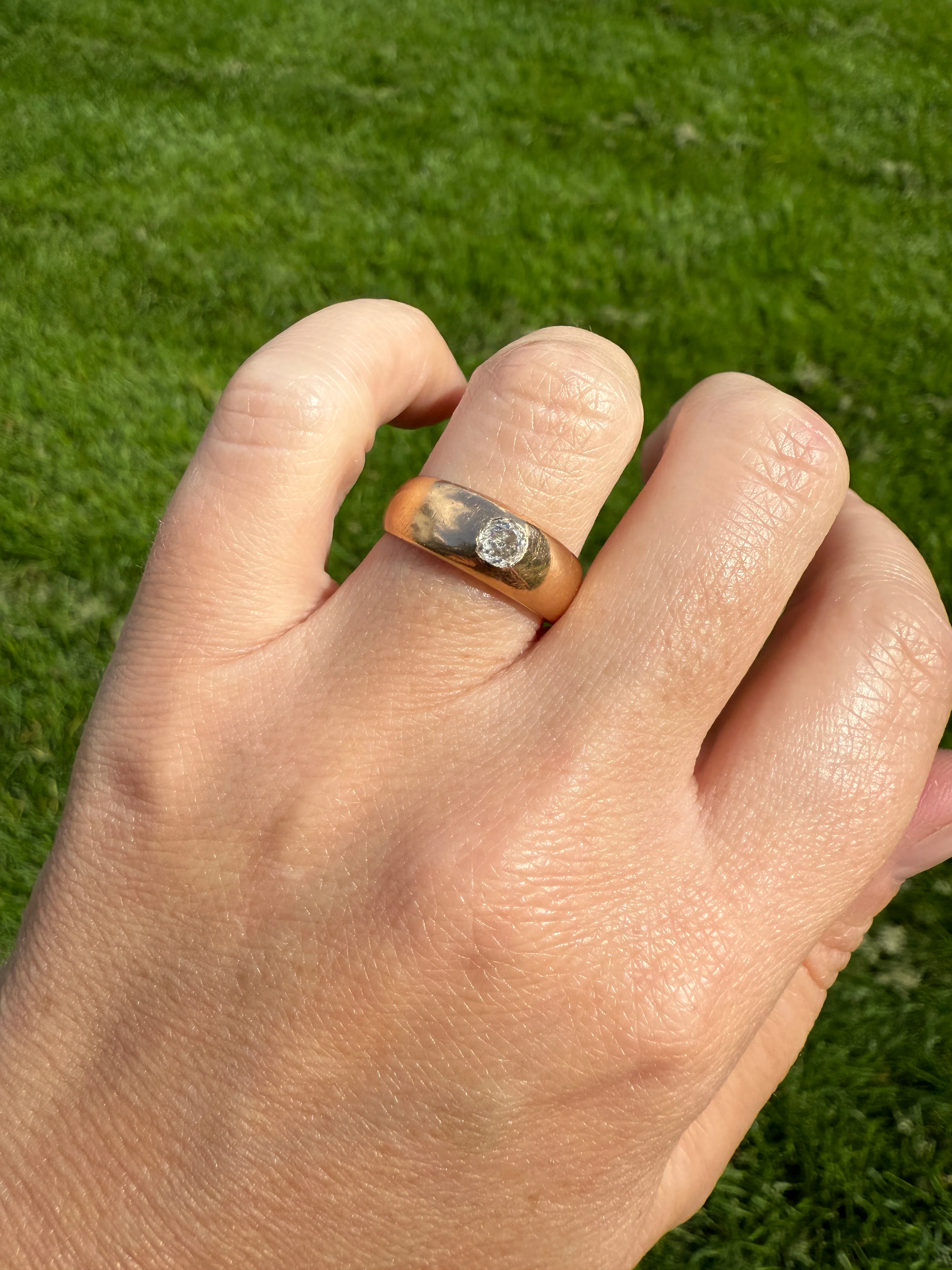French Antique .3 Carat Old Mine Cut Diamond Gypsy Ring 18k GOLD Domed Band Solitaire Stacker Victorian Man Unisex - Image 3