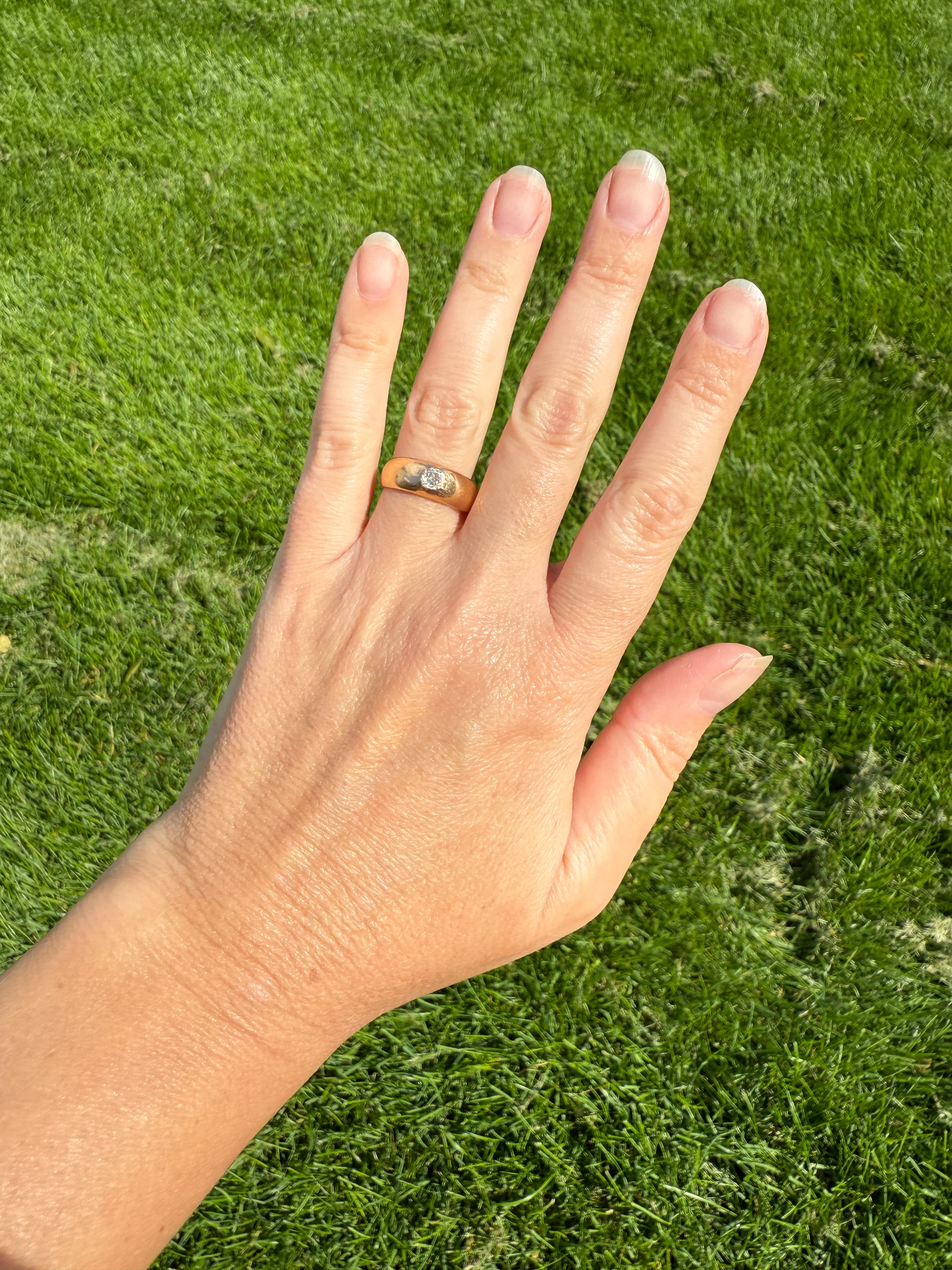 French Antique .3 Carat Old Mine Cut Diamond Gypsy Ring 18k GOLD Domed Band Solitaire Stacker Victorian Man Unisex - Image 4