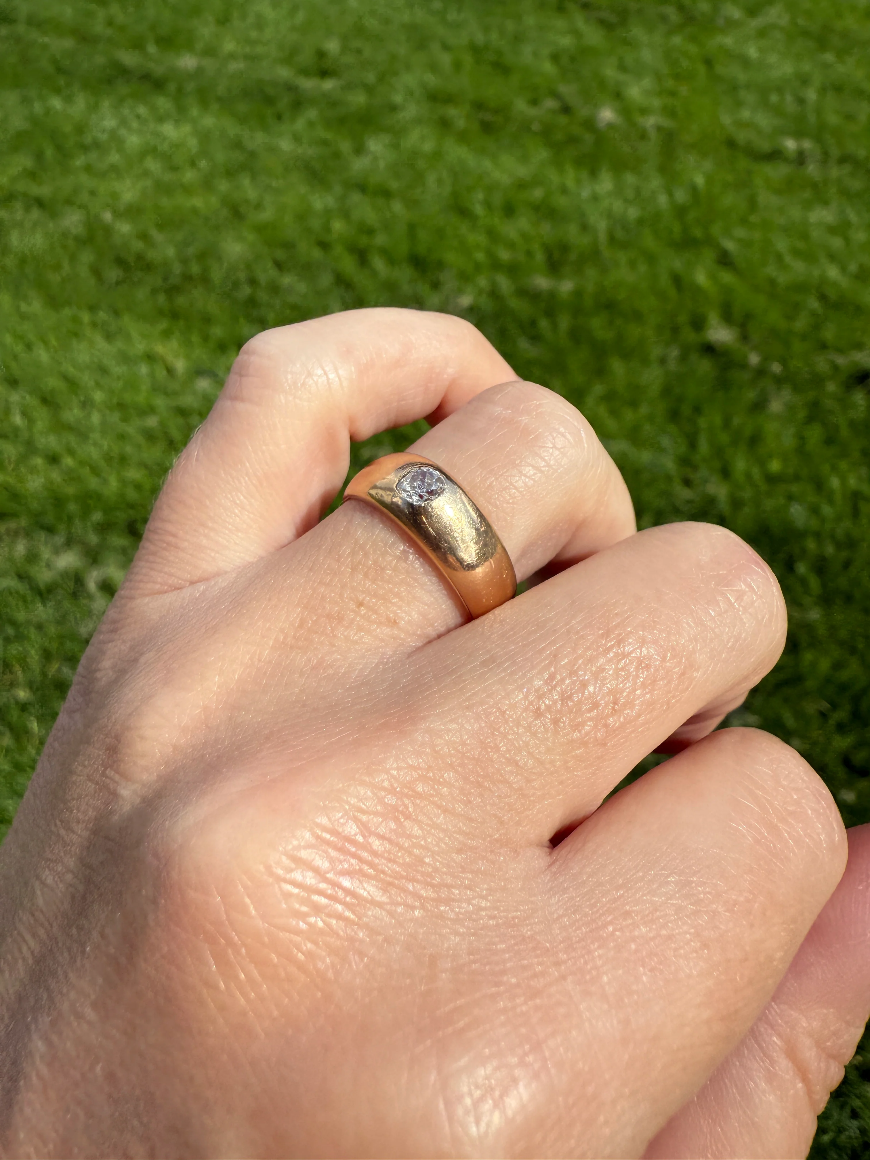 French Antique .3 Carat Old Mine Cut Diamond Gypsy Ring 18k GOLD Domed Band Solitaire Stacker Victorian Man Unisex - Image 5