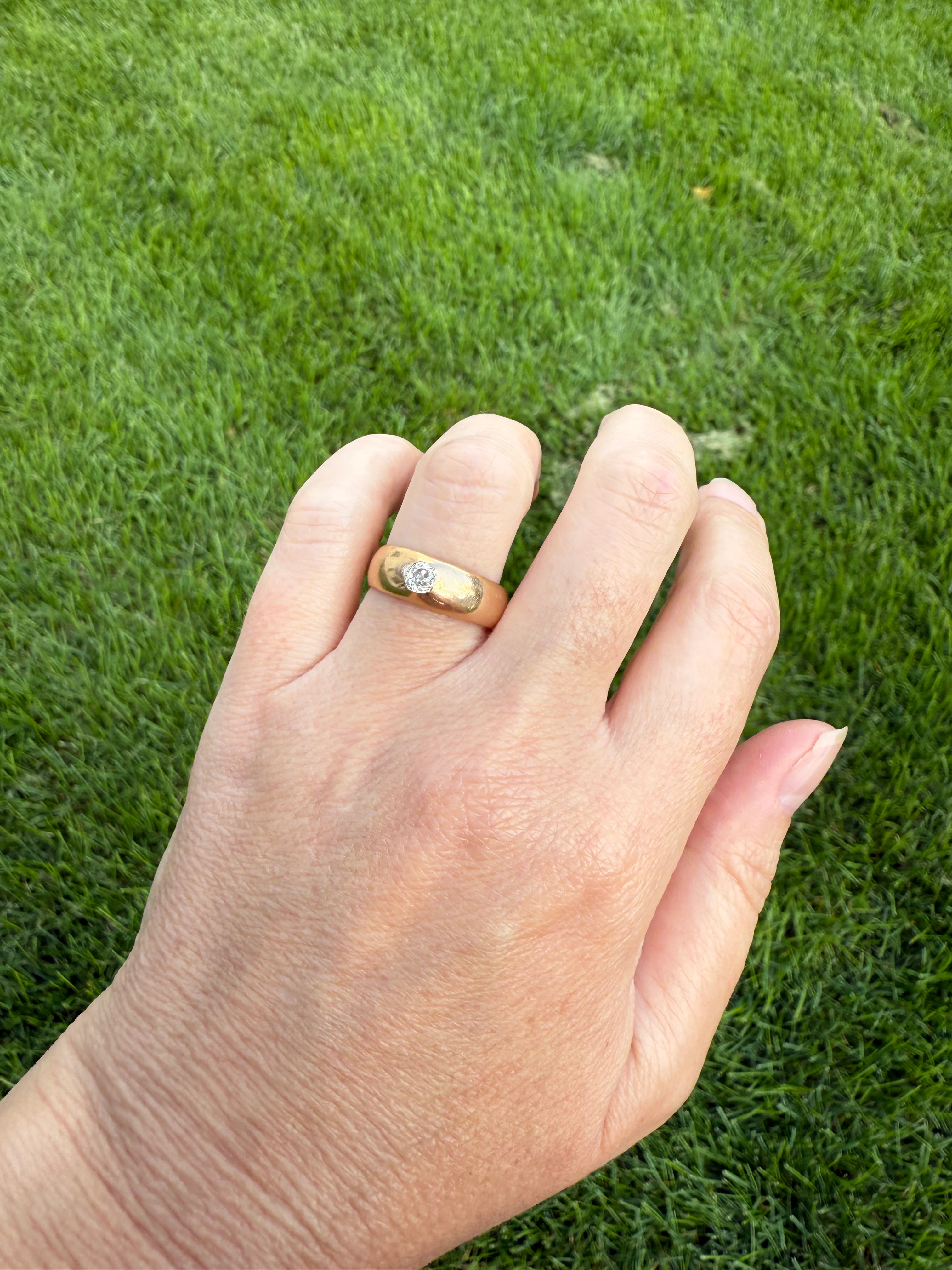 French Antique .3 Carat Old Mine Cut Diamond Gypsy Ring 18k GOLD Domed Band Solitaire Stacker Victorian Man Unisex - Image 7