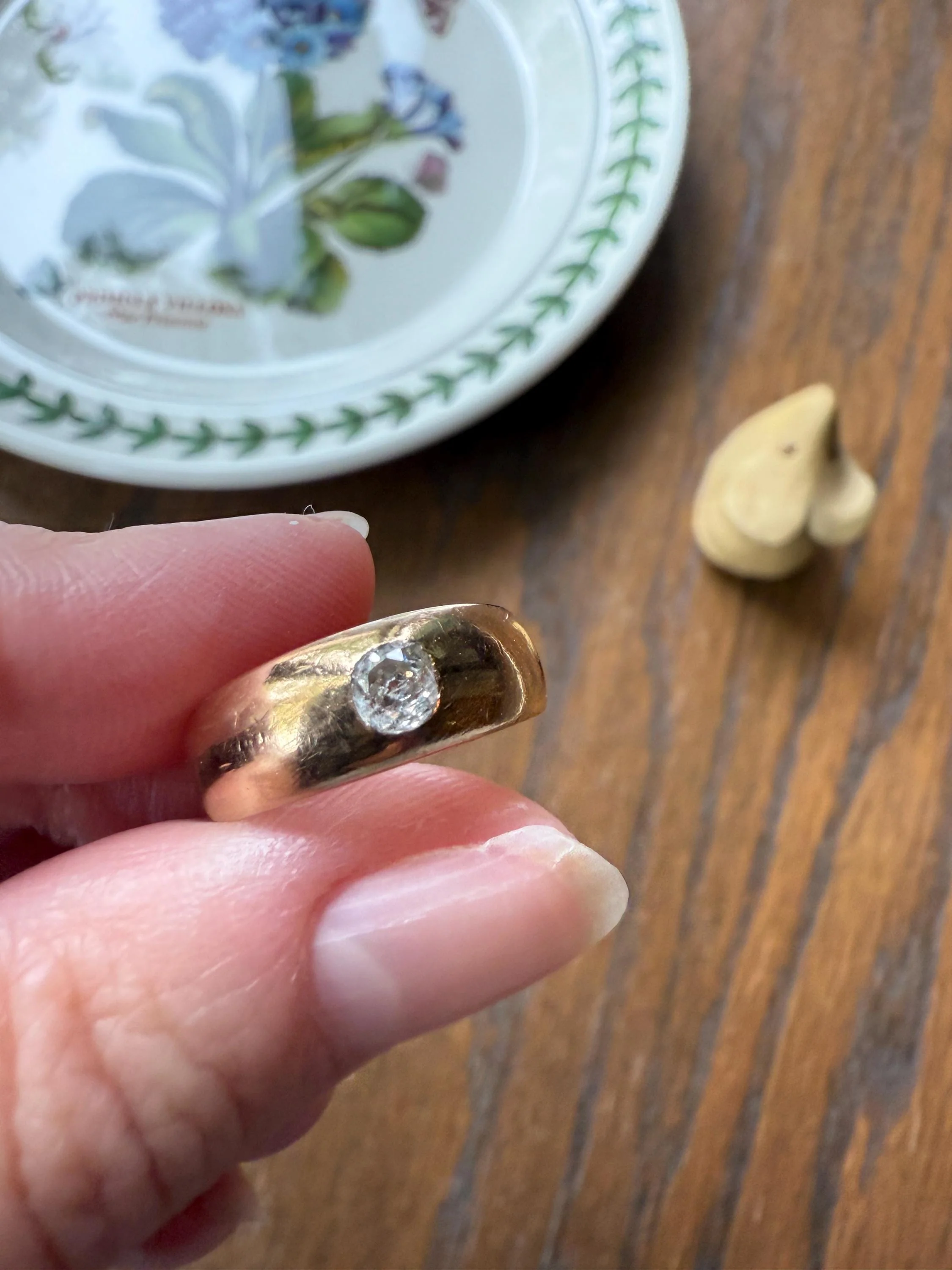 French Antique .3 Carat Old Mine Cut Diamond Gypsy Ring 18k GOLD Domed Band Solitaire Stacker Victorian Man Unisex - Image 9