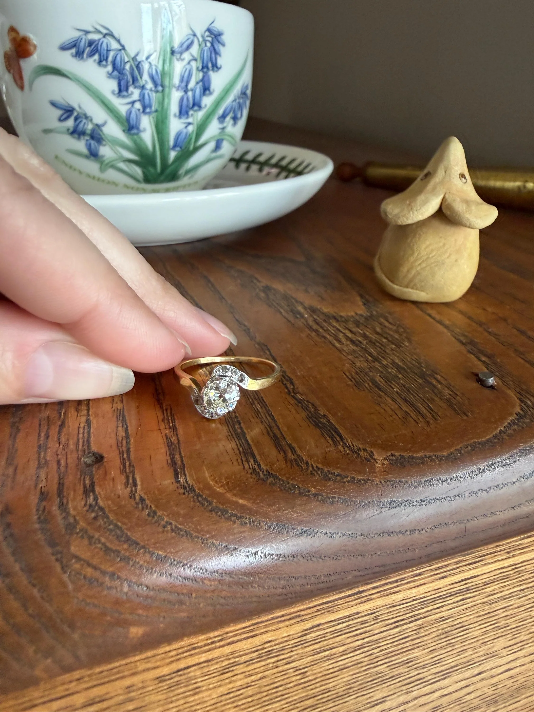French Antique .6 Carat Natural Old Mine Rose Cut DIAMOND Solitaire Swirling Bypass 18k Gold Solid Ring Ornate Stacker Unique Engagement - Image 10