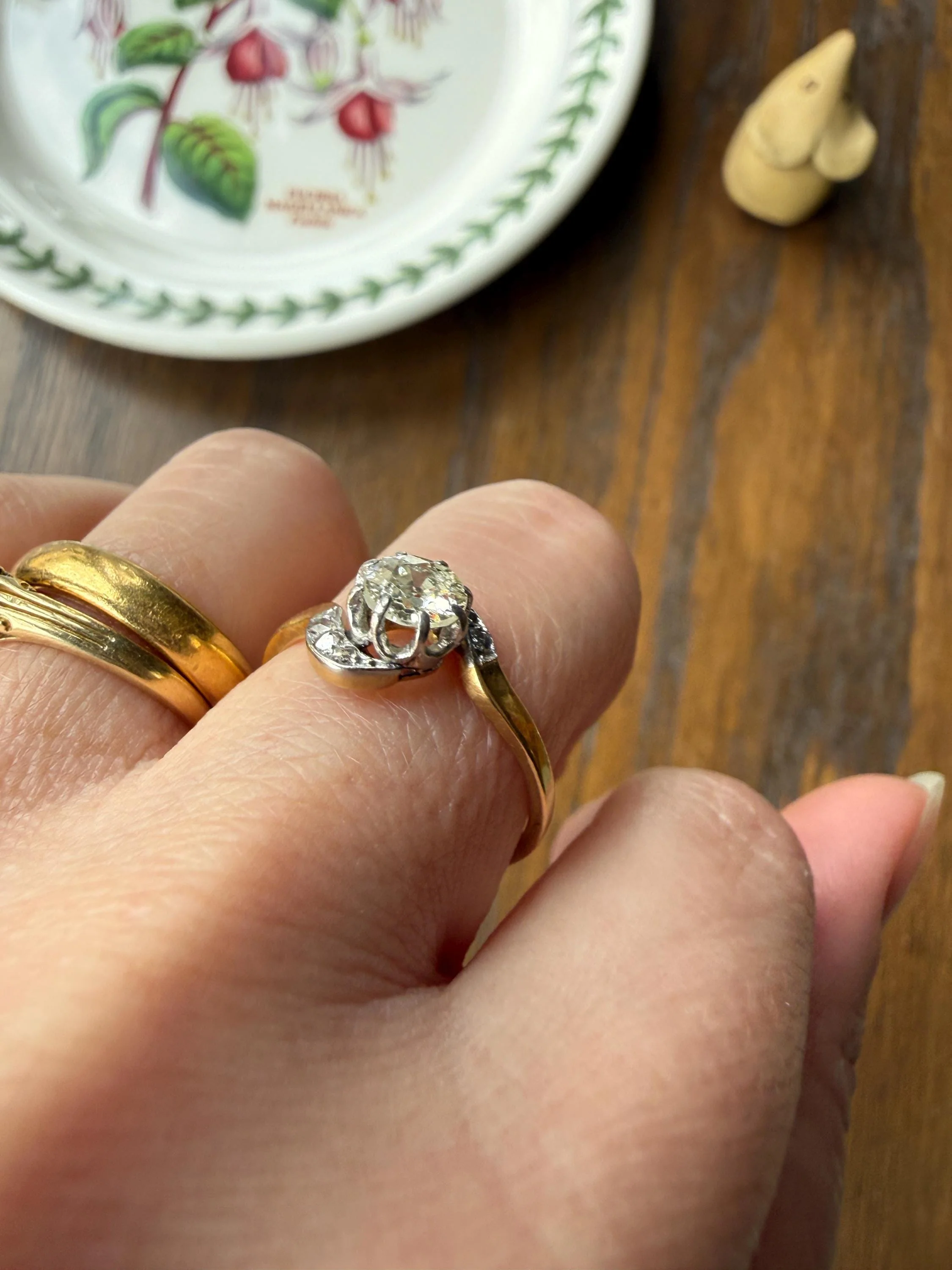 French Antique .6 Carat Natural Old Mine Rose Cut DIAMOND Solitaire Swirling Bypass 18k Gold Solid Ring Ornate Stacker Unique Engagement - Image 12