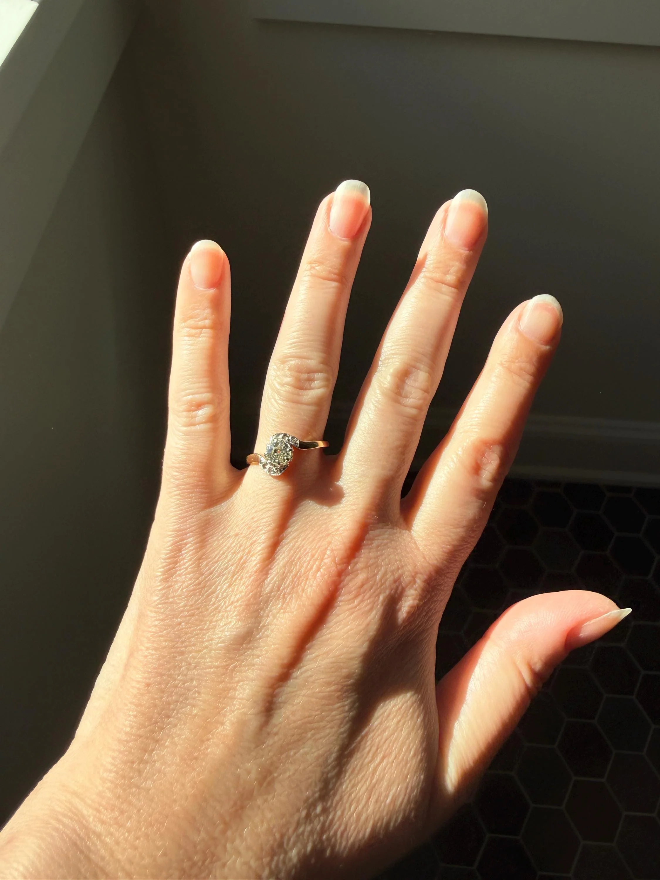 French Antique .6 Carat Natural Old Mine Rose Cut DIAMOND Solitaire Swirling Bypass 18k Gold Solid Ring Ornate Stacker Unique Engagement - Image 13