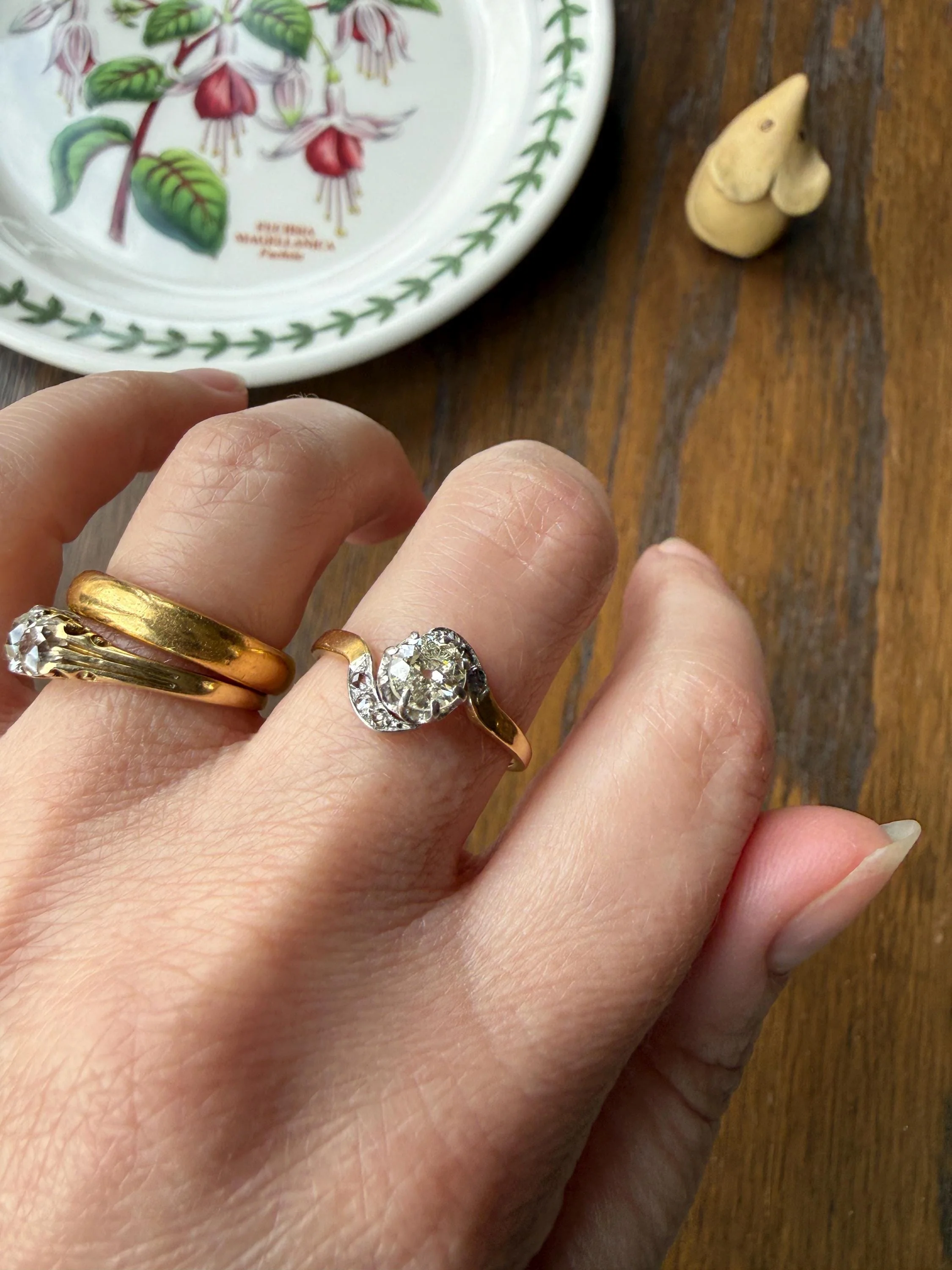 French Antique .6 Carat Natural Old Mine Rose Cut DIAMOND Solitaire Swirling Bypass 18k Gold Solid Ring Ornate Stacker Unique Engagement - Image 14