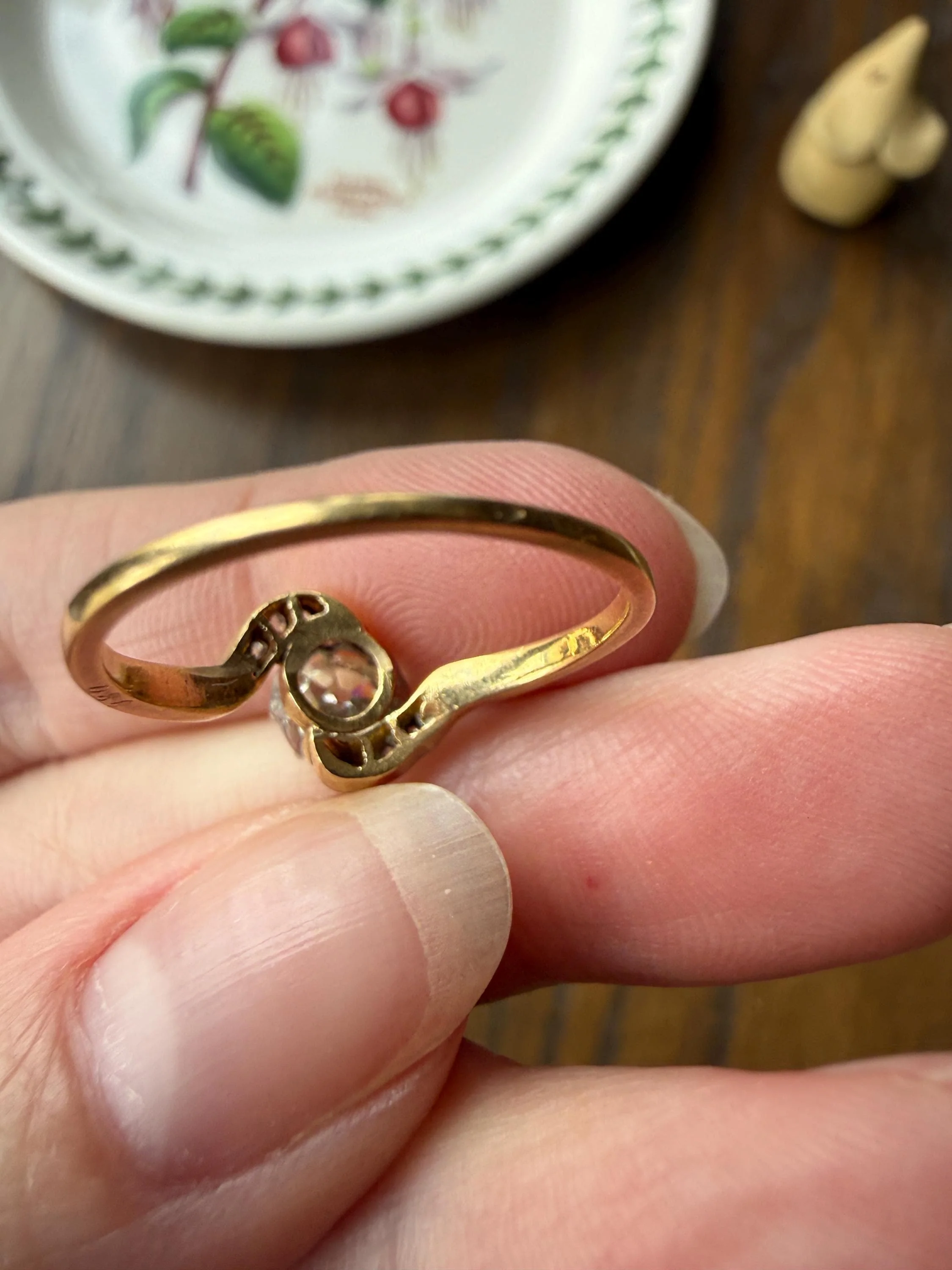 French Antique .6 Carat Natural Old Mine Rose Cut DIAMOND Solitaire Swirling Bypass 18k Gold Solid Ring Ornate Stacker Unique Engagement - Image 18