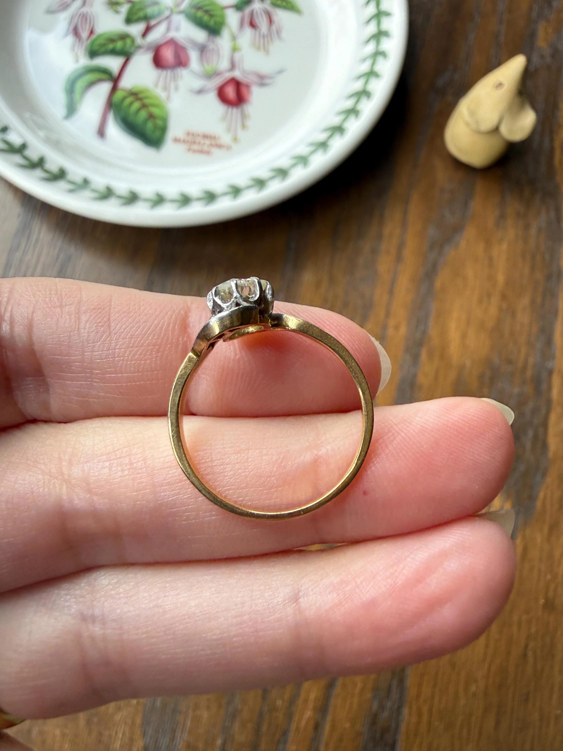 French Antique .6 Carat Natural Old Mine Rose Cut DIAMOND Solitaire Swirling Bypass 18k Gold Solid Ring Ornate Stacker Unique Engagement - Image 19