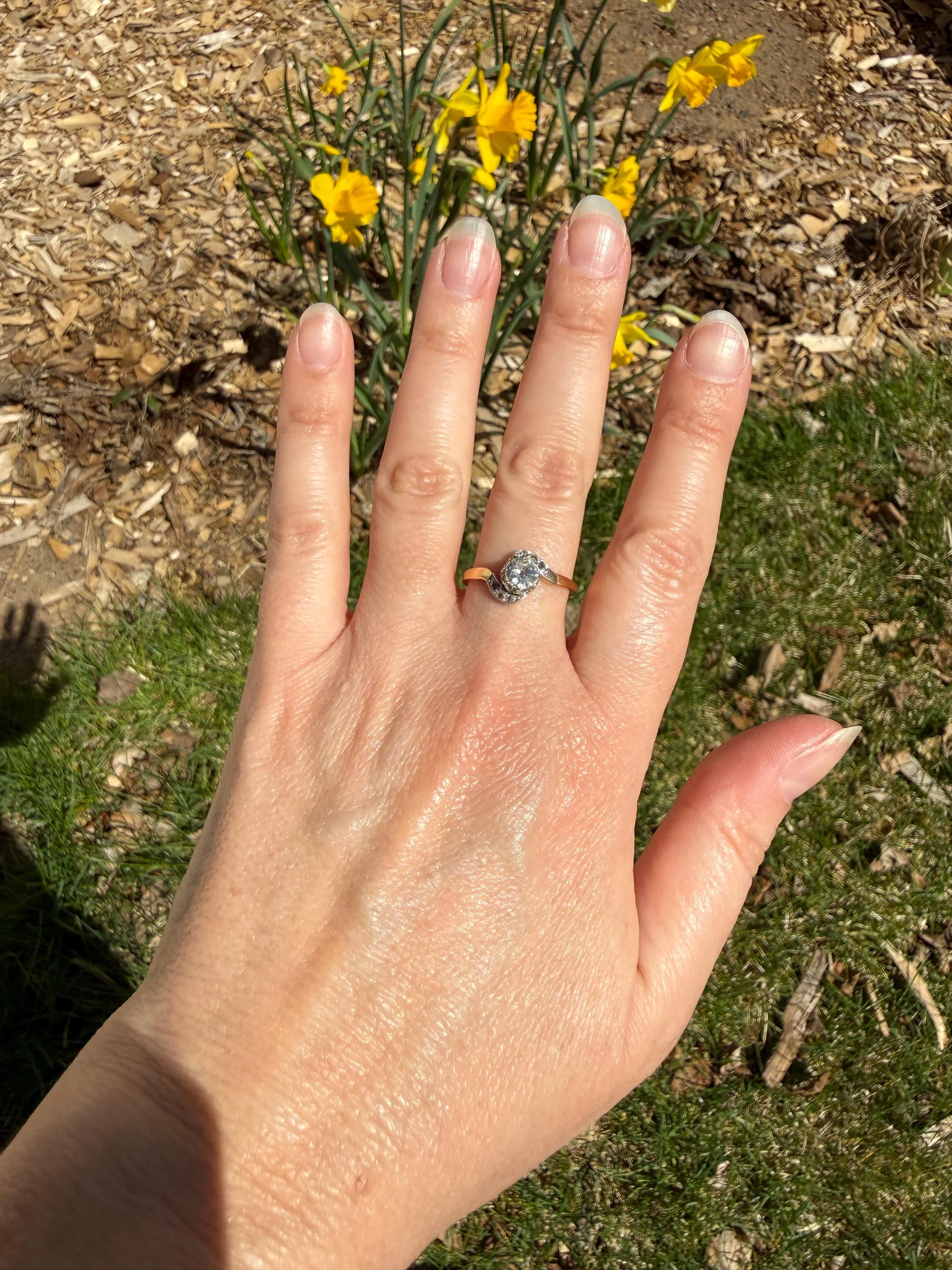 French Antique .6 Carat Natural Old Mine Rose Cut DIAMOND Solitaire Swirling Bypass 18k Gold Solid Ring Ornate Stacker Unique Engagement - Image 4