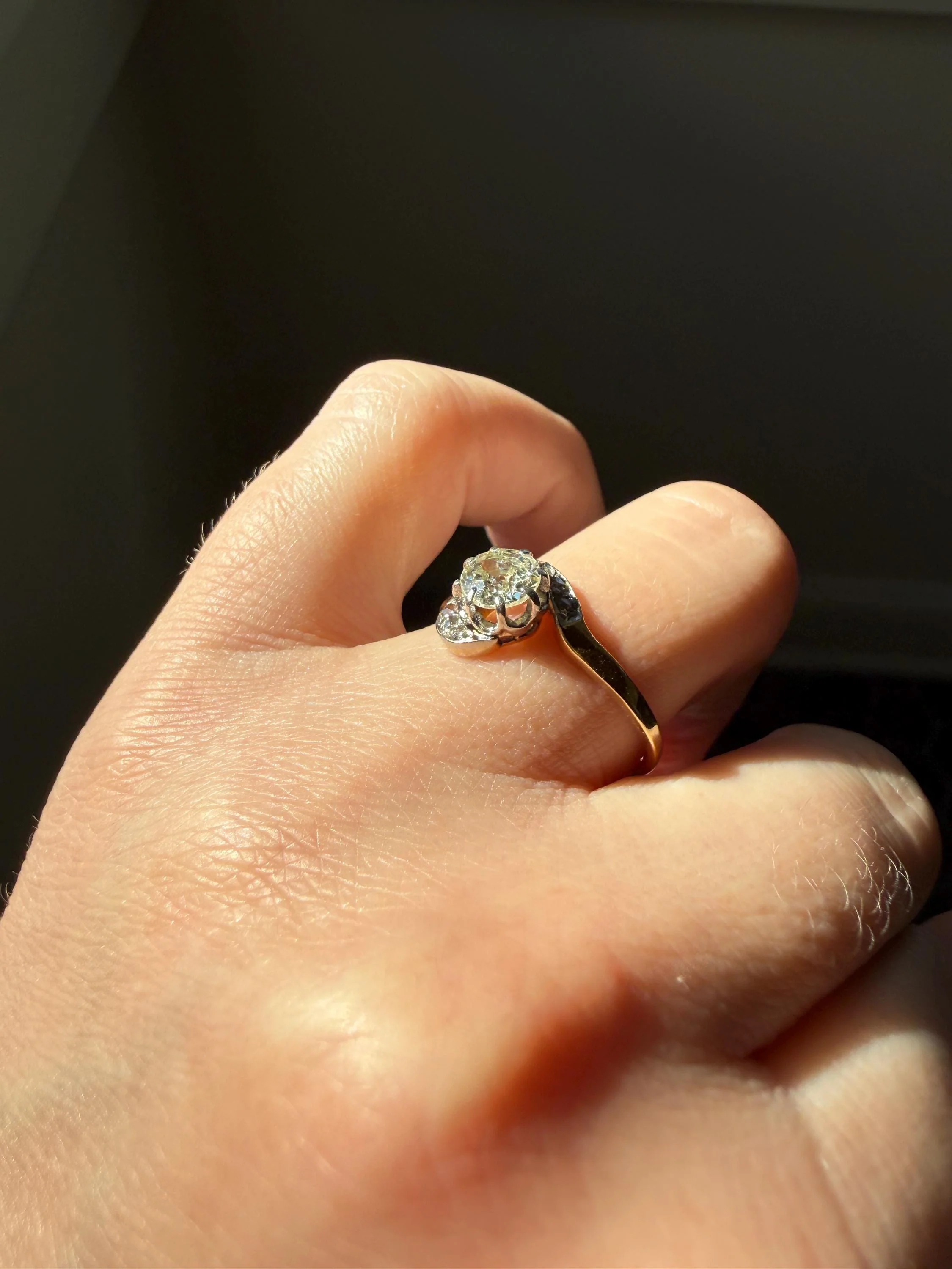 French Antique .6 Carat Natural Old Mine Rose Cut DIAMOND Solitaire Swirling Bypass 18k Gold Solid Ring Ornate Stacker Unique Engagement - Image 8