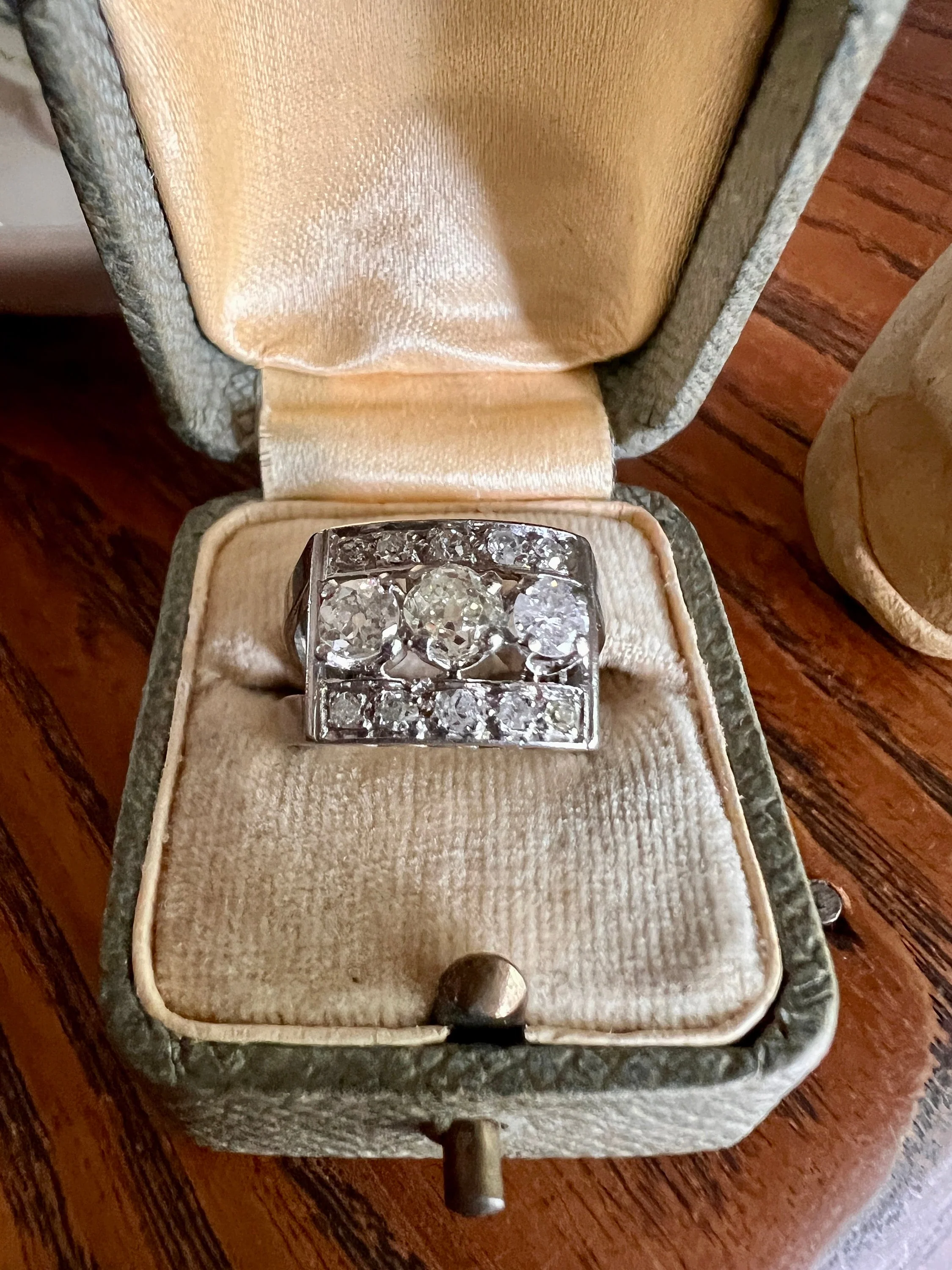 French Antique .85 Carat Old Mine Cut DIAMOND Linear Tank Ring 18k White Gold Romantic Gift Chunky Belle Epoque Geometric Rectangular .85Ctw - Image 4