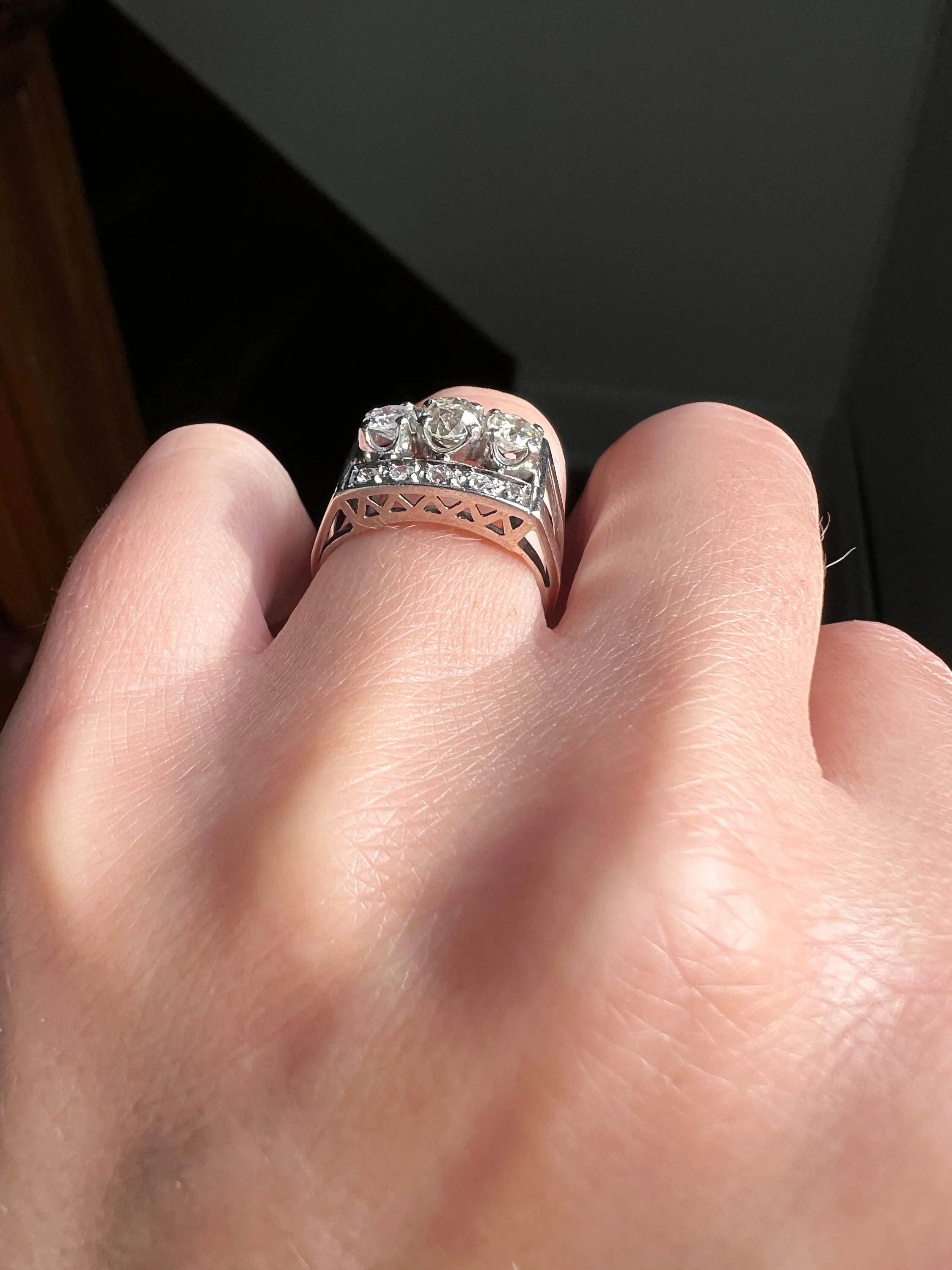 French Antique .85 Carat Old Mine Cut DIAMOND Linear Tank Ring 18k White Gold Romantic Gift Chunky Belle Epoque Geometric Rectangular .85Ctw - Image 6