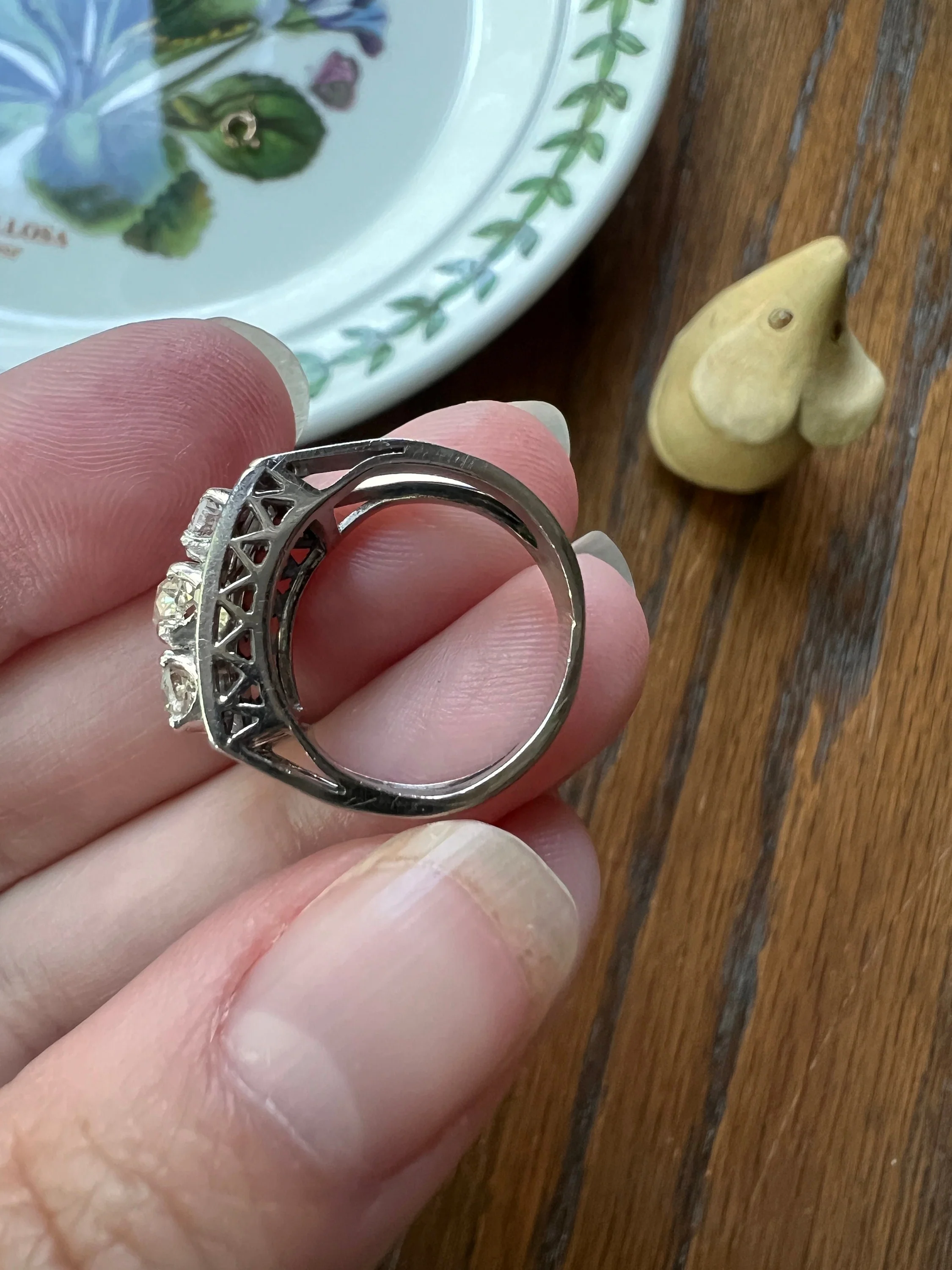 French Antique .85 Carat Old Mine Cut DIAMOND Linear Tank Ring 18k White Gold Romantic Gift Chunky Belle Epoque Geometric Rectangular .85Ctw - Image 7