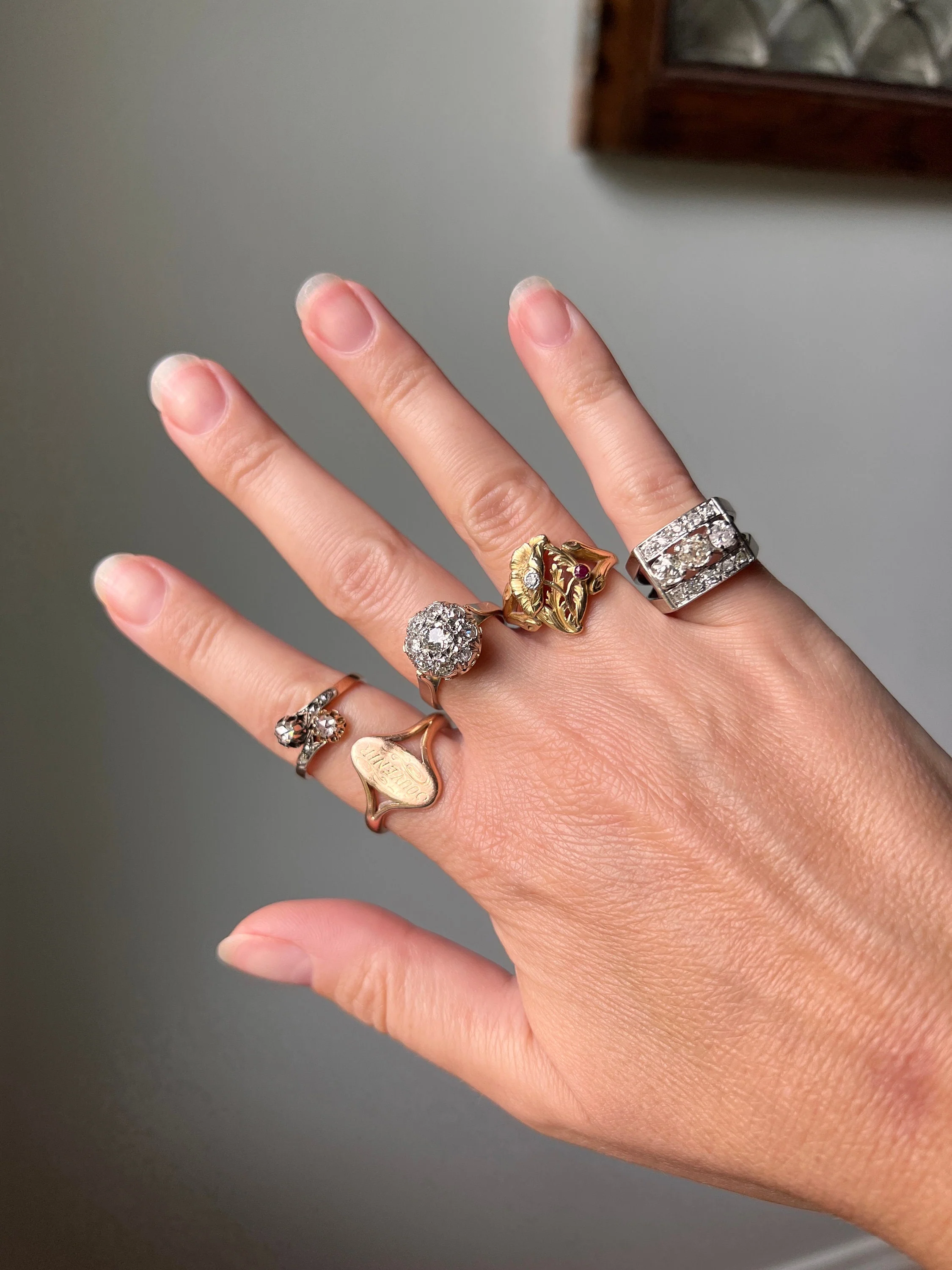 French Antique .85 Carat Old Mine Cut DIAMOND Linear Tank Ring 18k White Gold Romantic Gift Chunky Belle Epoque Geometric Rectangular .85Ctw - Image 9