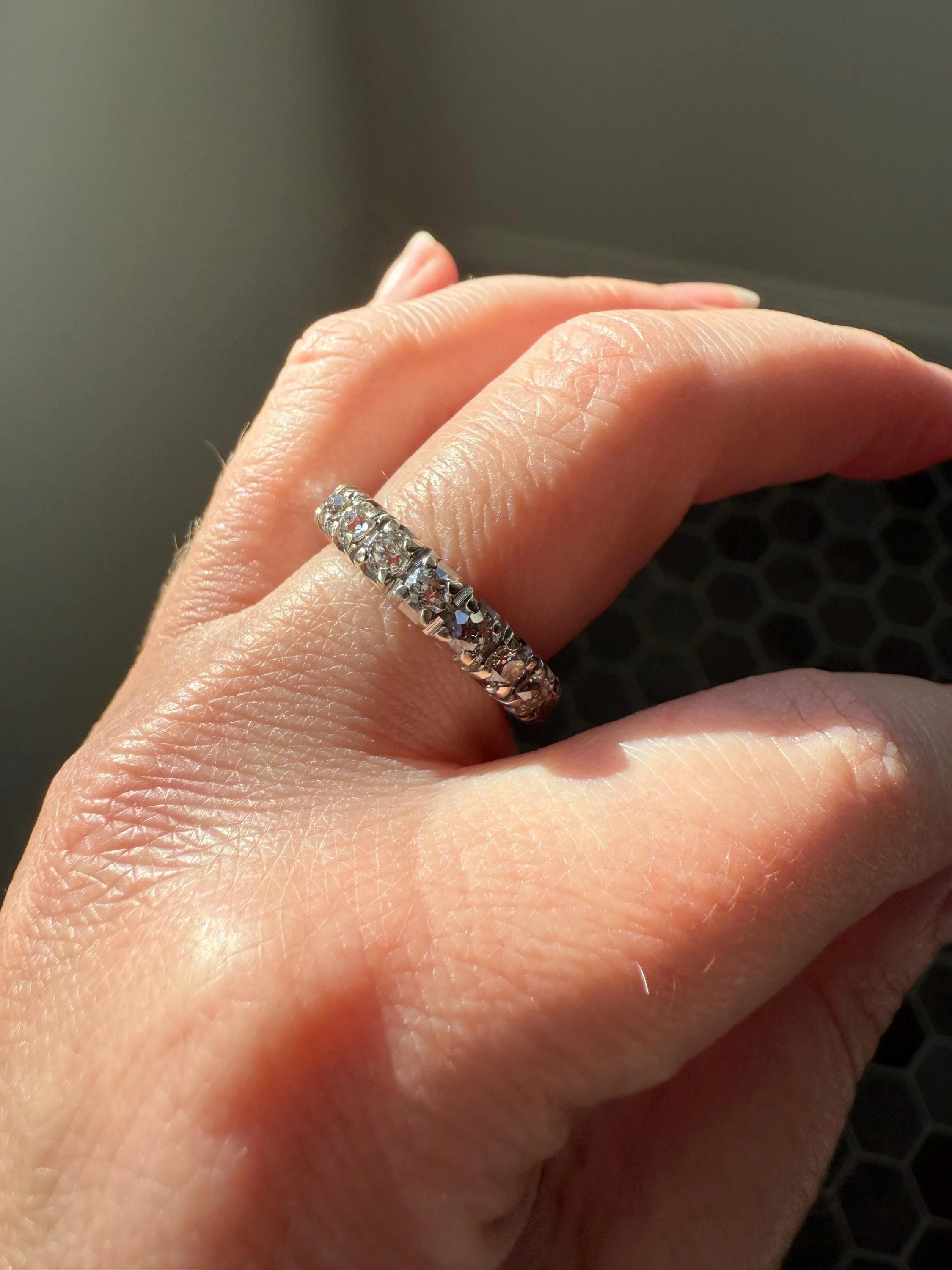 FRENCH Antique Art Deco 2.7 Carats 18 Old Mine Cut DIAMOND Full ETERNITY Band Ring 18k White GOLD Wedding Anniversary Beveled OmC - Image 11