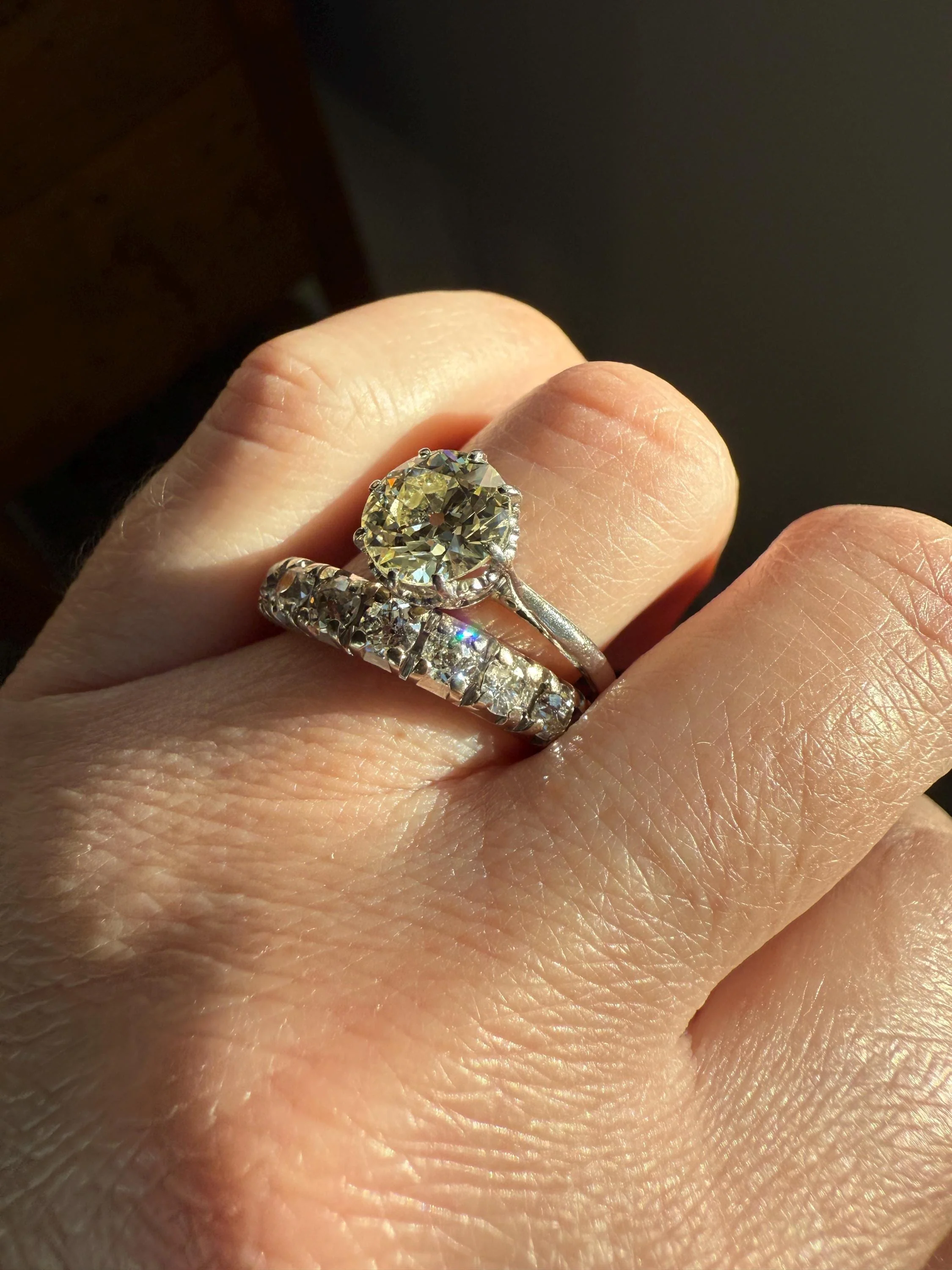 FRENCH Antique Art Deco 2.7 Carats 18 Old Mine Cut DIAMOND Full ETERNITY Band Ring 18k White GOLD Wedding Anniversary Beveled OmC - Image 12