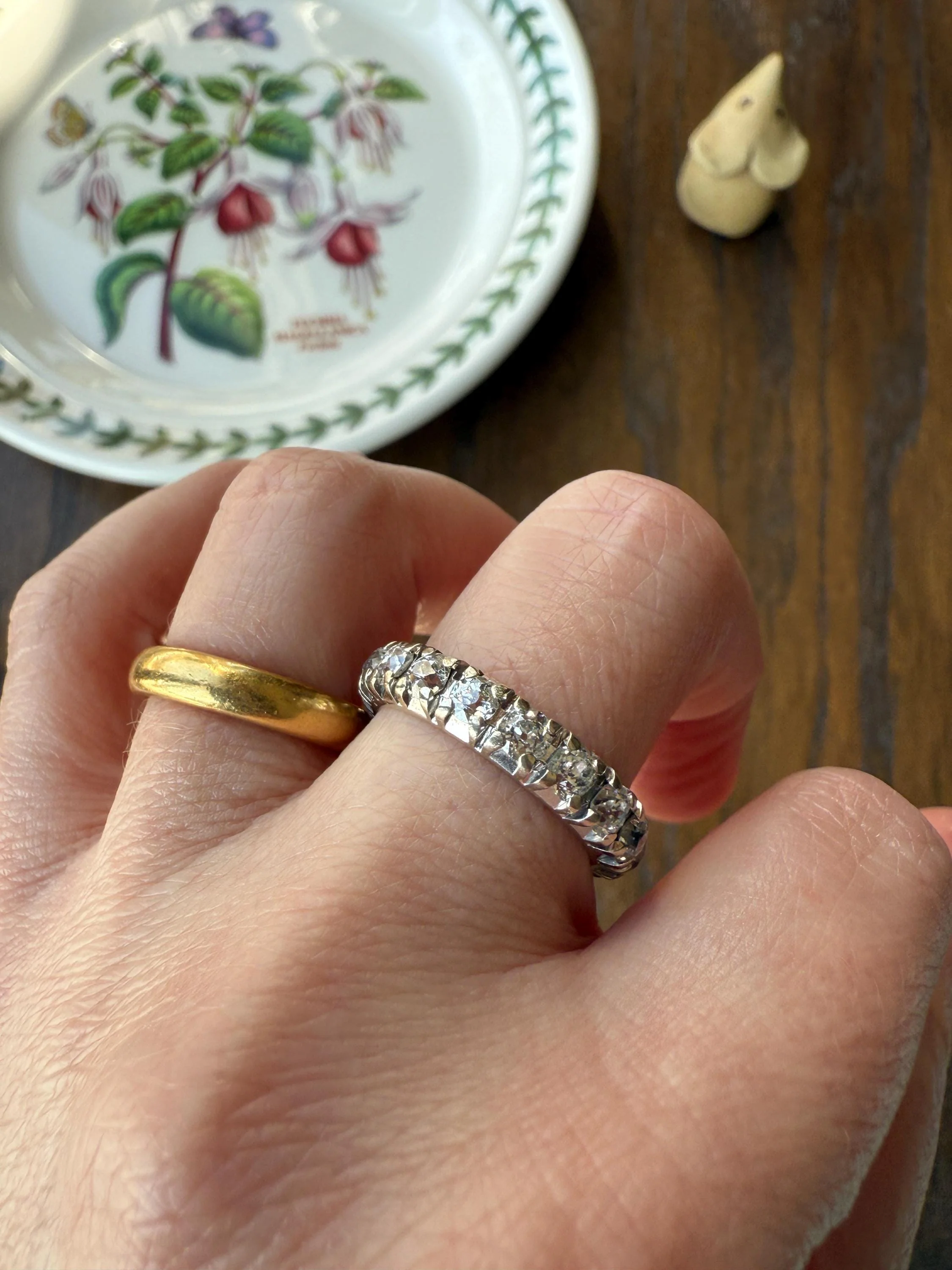FRENCH Antique Art Deco 2.7 Carats 18 Old Mine Cut DIAMOND Full ETERNITY Band Ring 18k White GOLD Wedding Anniversary Beveled OmC - Image 14