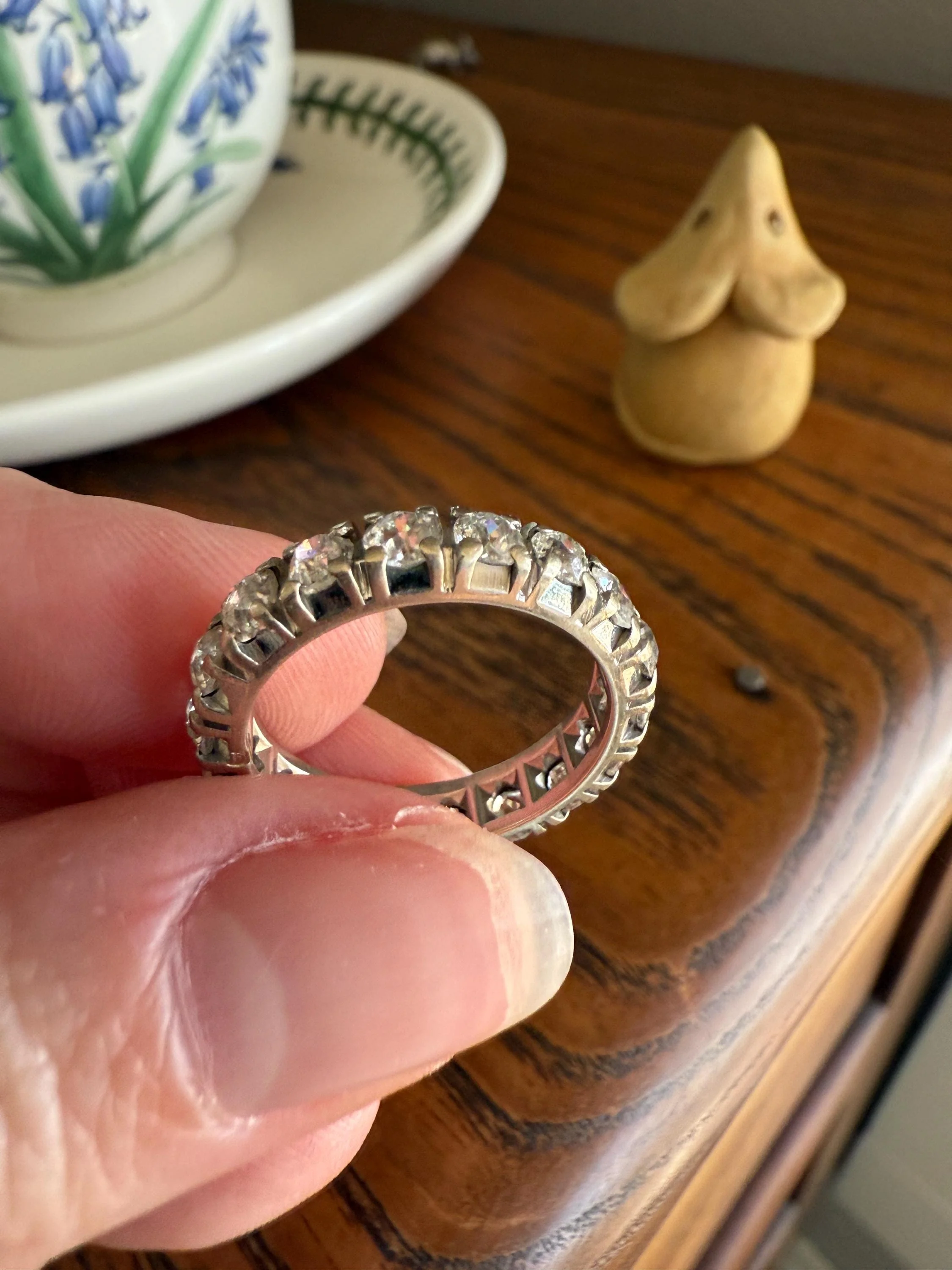 FRENCH Antique Art Deco 2.7 Carats 18 Old Mine Cut DIAMOND Full ETERNITY Band Ring 18k White GOLD Wedding Anniversary Beveled OmC - Image 20