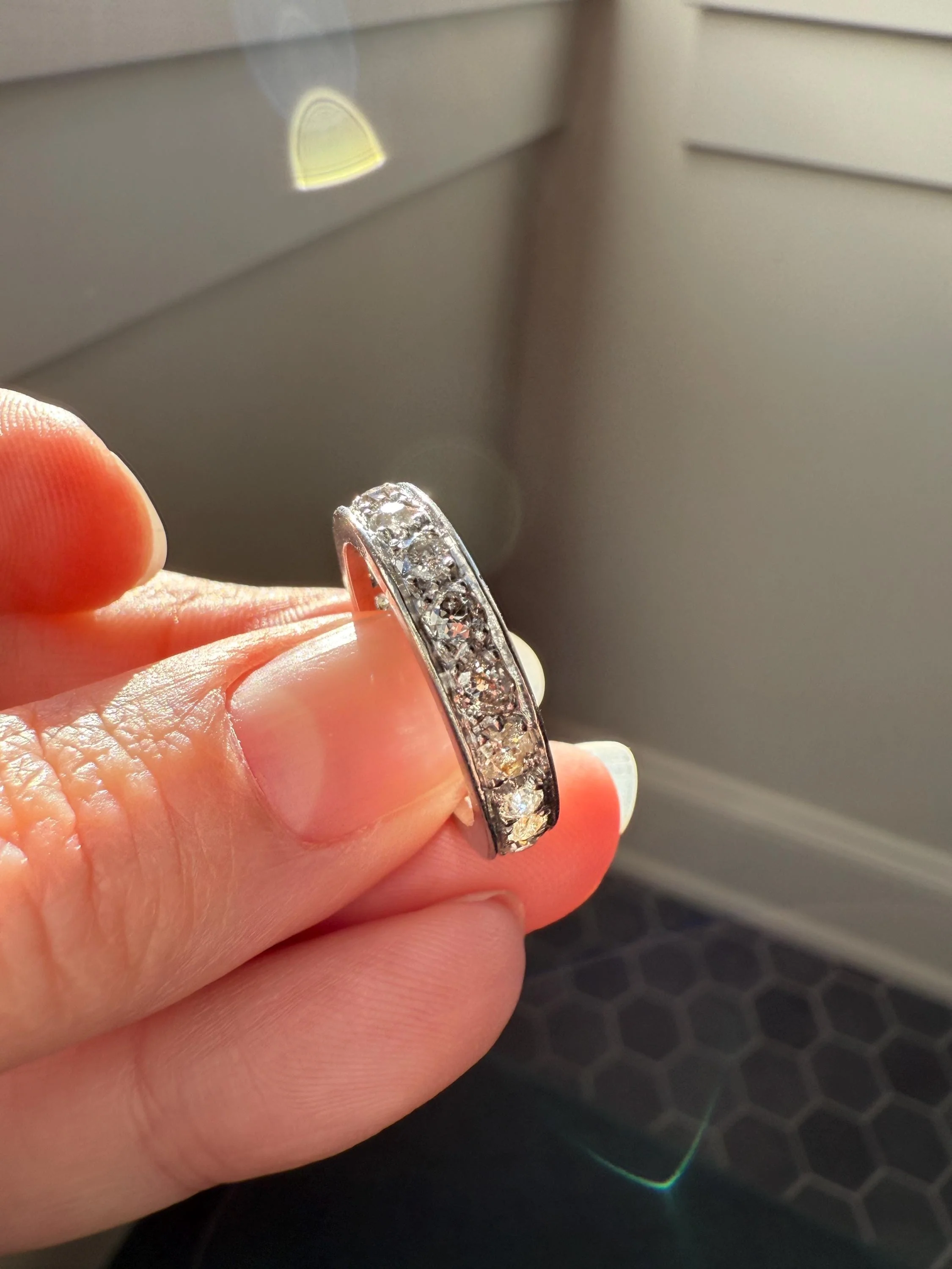 FRENCH Antique Edwardian Art Deco 1.6 Carat 20 Old Mine European Cut DiAMOND Platinum FuLL ETERNITY Band Ring Wedding 1.6Ctw Tdw OMC Stacker - Image 10