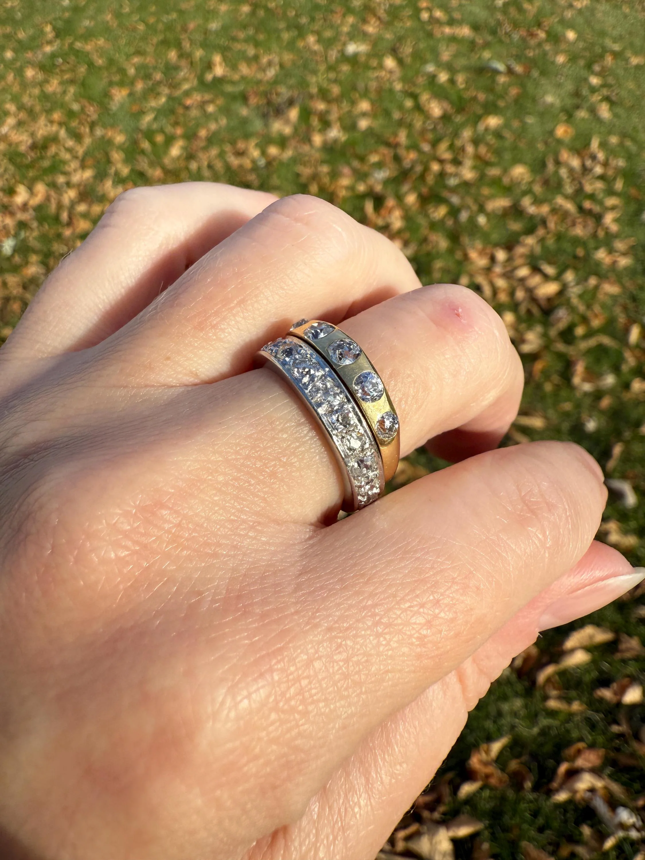FRENCH Antique Edwardian Art Deco 1.6 Carat 20 Old Mine European Cut DiAMOND Platinum FuLL ETERNITY Band Ring Wedding 1.6Ctw Tdw OMC Stacker - Image 11