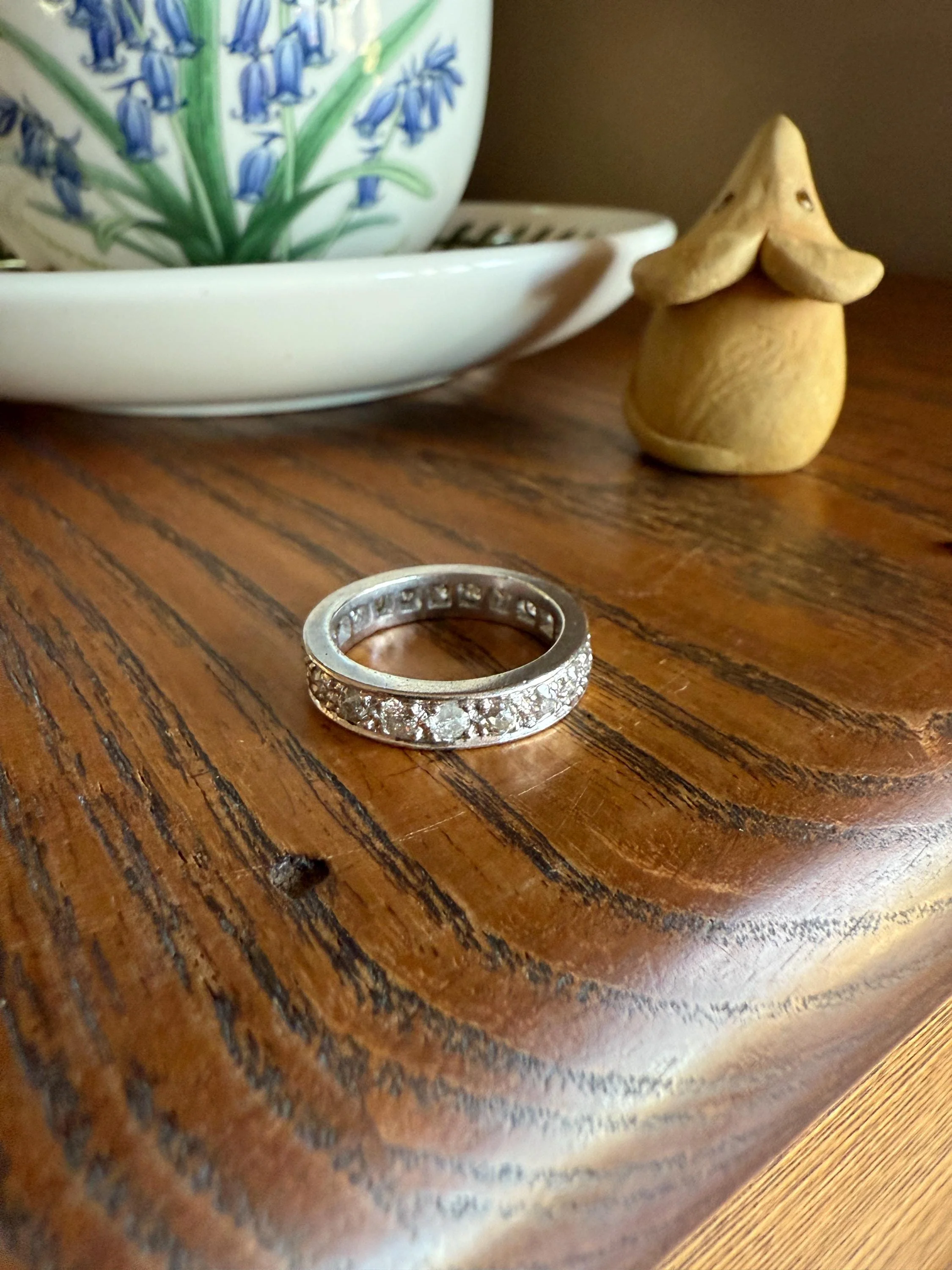 FRENCH Antique Edwardian Art Deco 1.6 Carat 20 Old Mine European Cut DiAMOND Platinum FuLL ETERNITY Band Ring Wedding 1.6Ctw Tdw OMC Stacker - Image 21