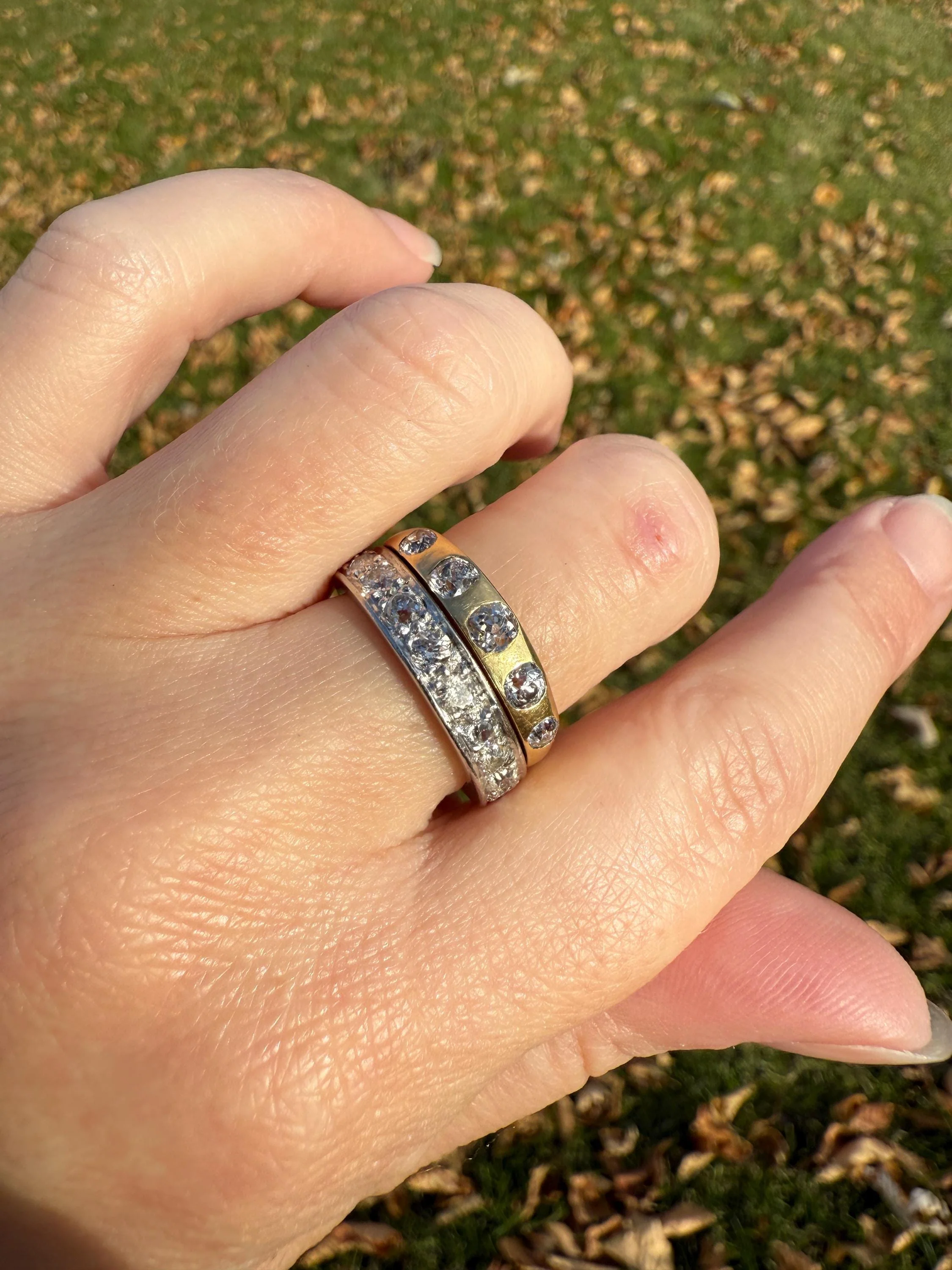 FRENCH Antique Edwardian Art Deco 1.6 Carat 20 Old Mine European Cut DiAMOND Platinum FuLL ETERNITY Band Ring Wedding 1.6Ctw Tdw OMC Stacker - Image 4