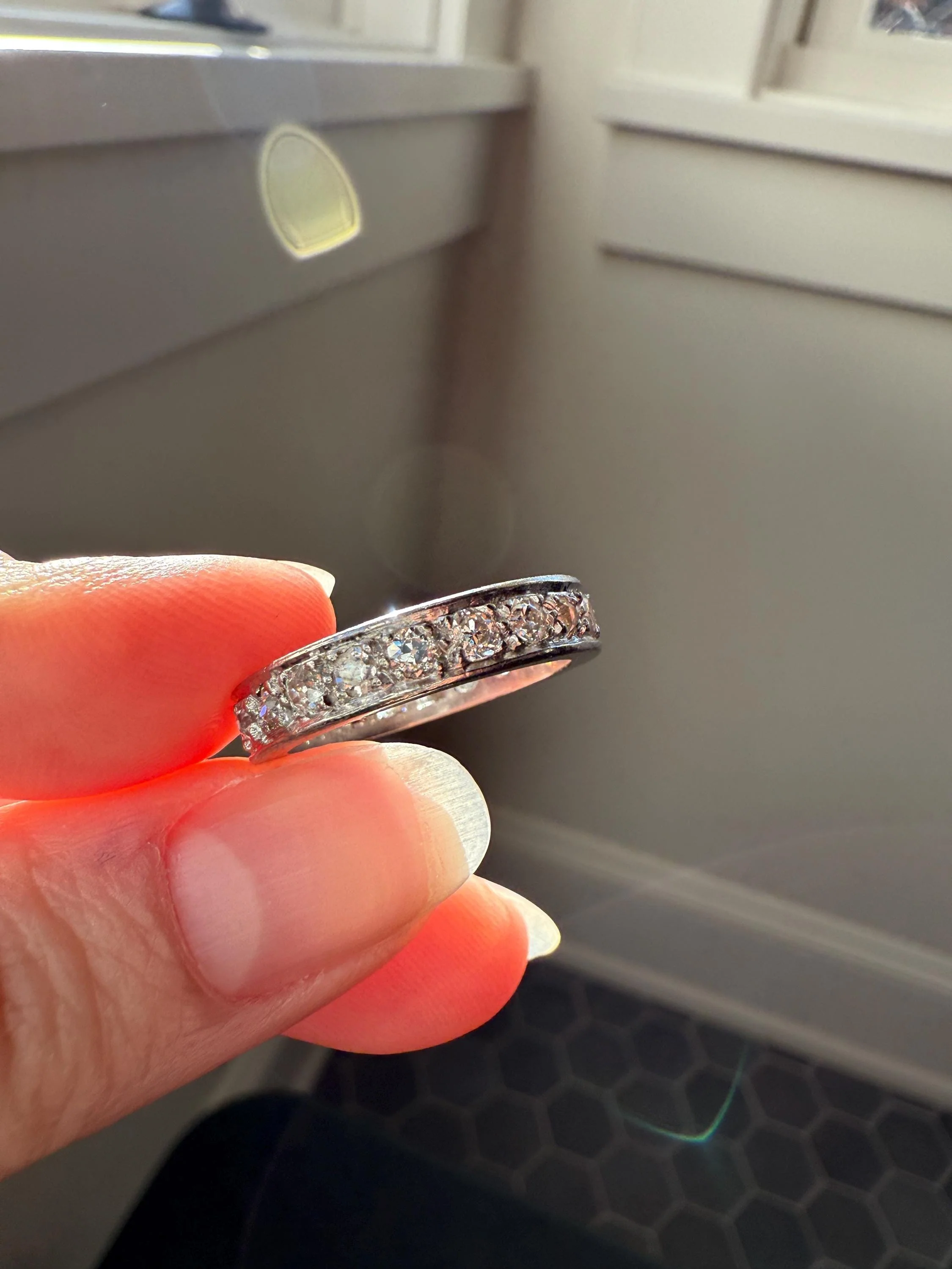 FRENCH Antique Edwardian Art Deco 1.6 Carat 20 Old Mine European Cut DiAMOND Platinum FuLL ETERNITY Band Ring Wedding 1.6Ctw Tdw OMC Stacker - Image 6