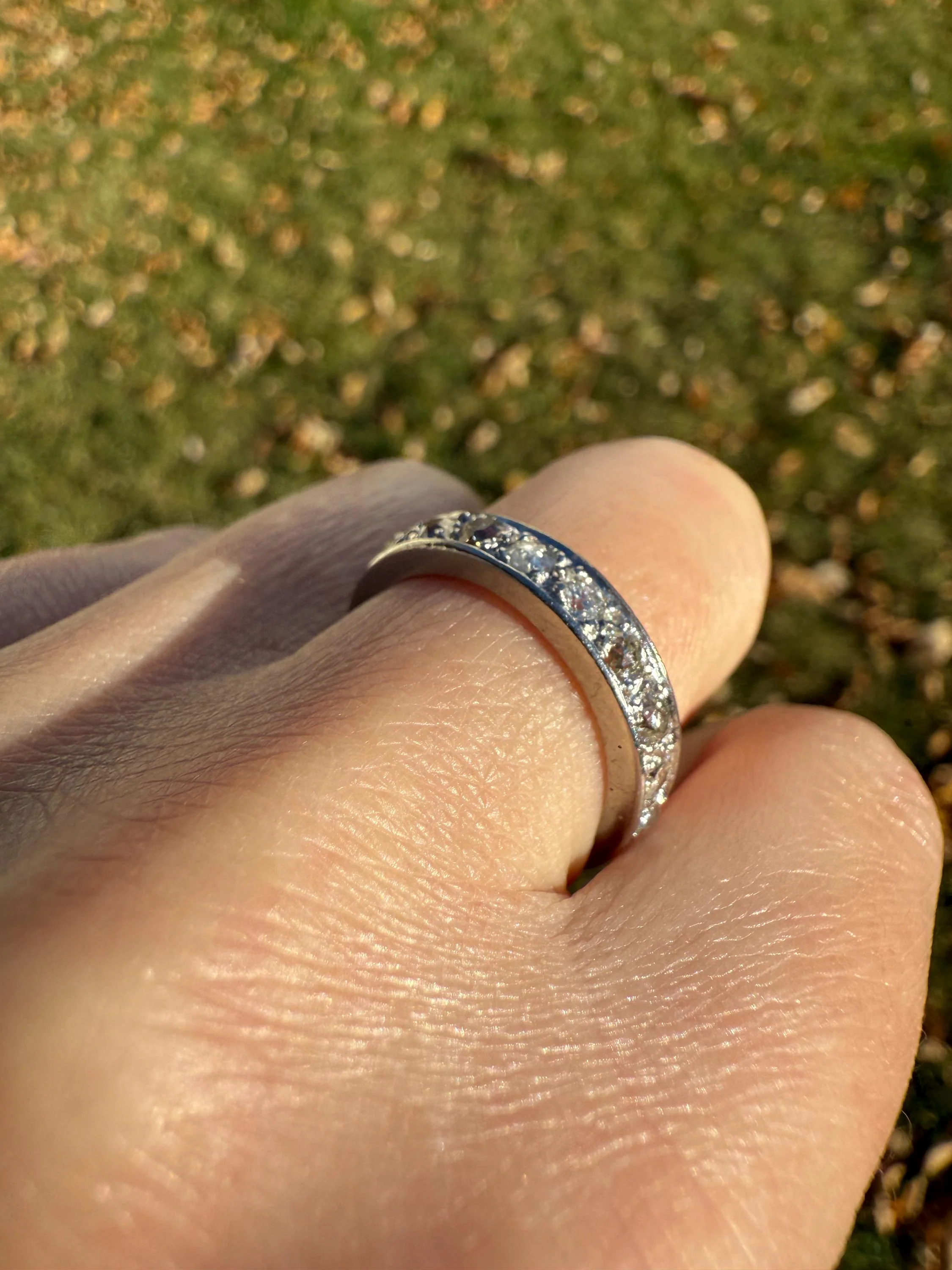 FRENCH Antique Edwardian Art Deco 1.6 Carat 20 Old Mine European Cut DiAMOND Platinum FuLL ETERNITY Band Ring Wedding 1.6Ctw Tdw OMC Stacker - Image 12