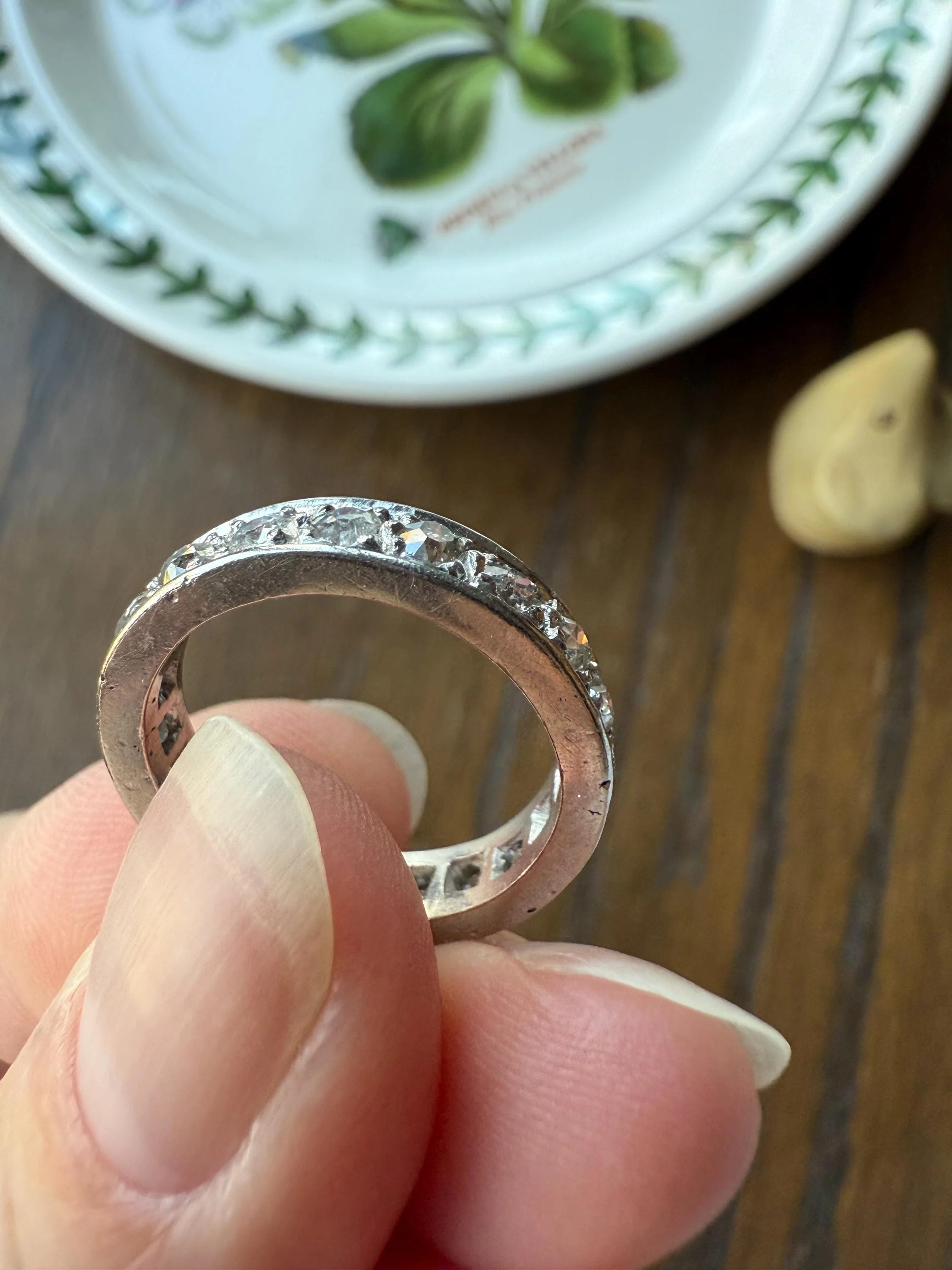FRENCH Antique Edwardian Art Deco 1.6 Carat 20 Old Mine European Cut DiAMOND Platinum FuLL ETERNITY Band Ring Wedding 1.6Ctw Tdw OMC Stacker - Image 16