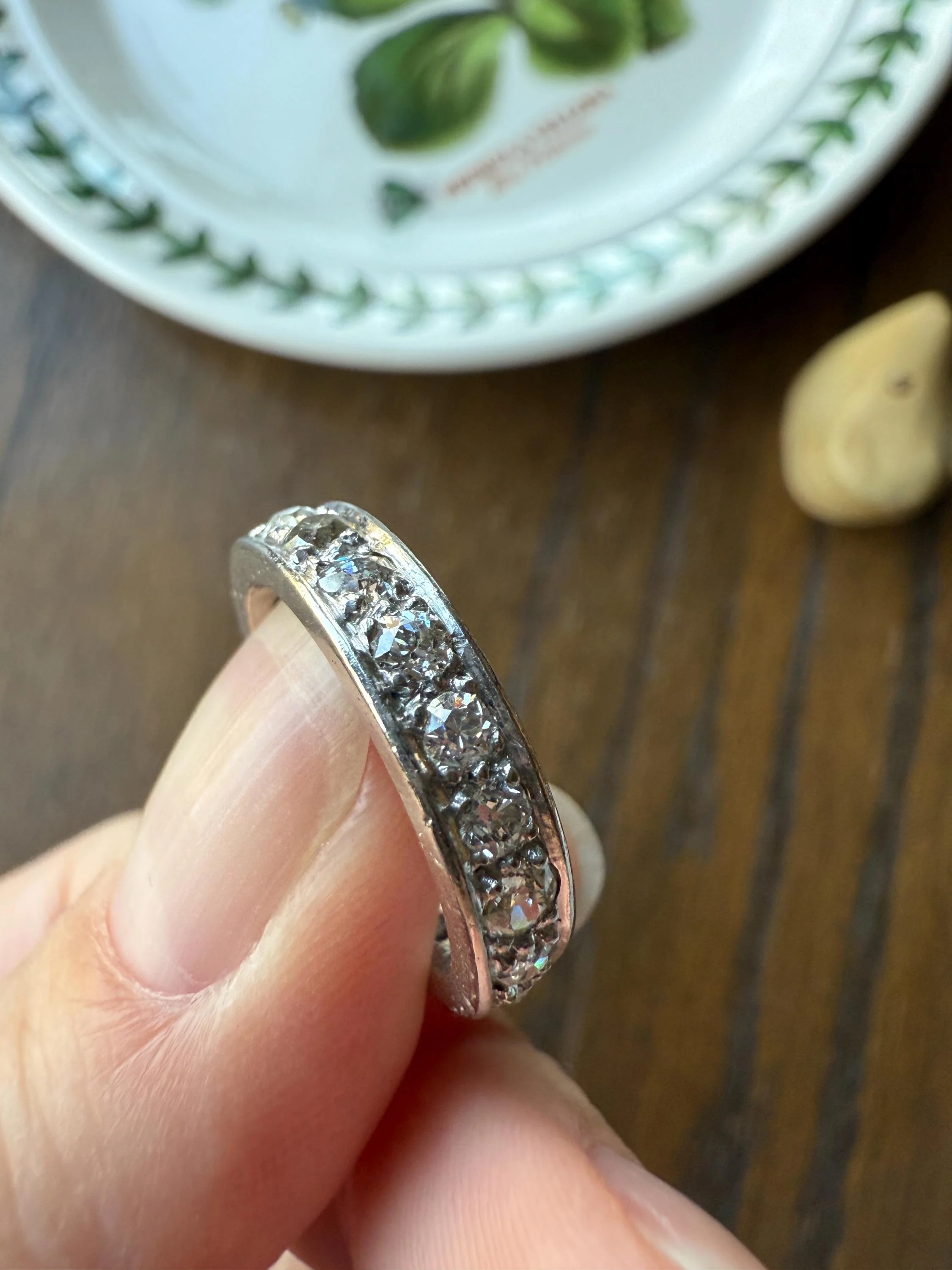 FRENCH Antique Edwardian Art Deco 1.6 Carat 20 Old Mine European Cut DiAMOND Platinum FuLL ETERNITY Band Ring Wedding 1.6Ctw Tdw OMC Stacker - Image 5