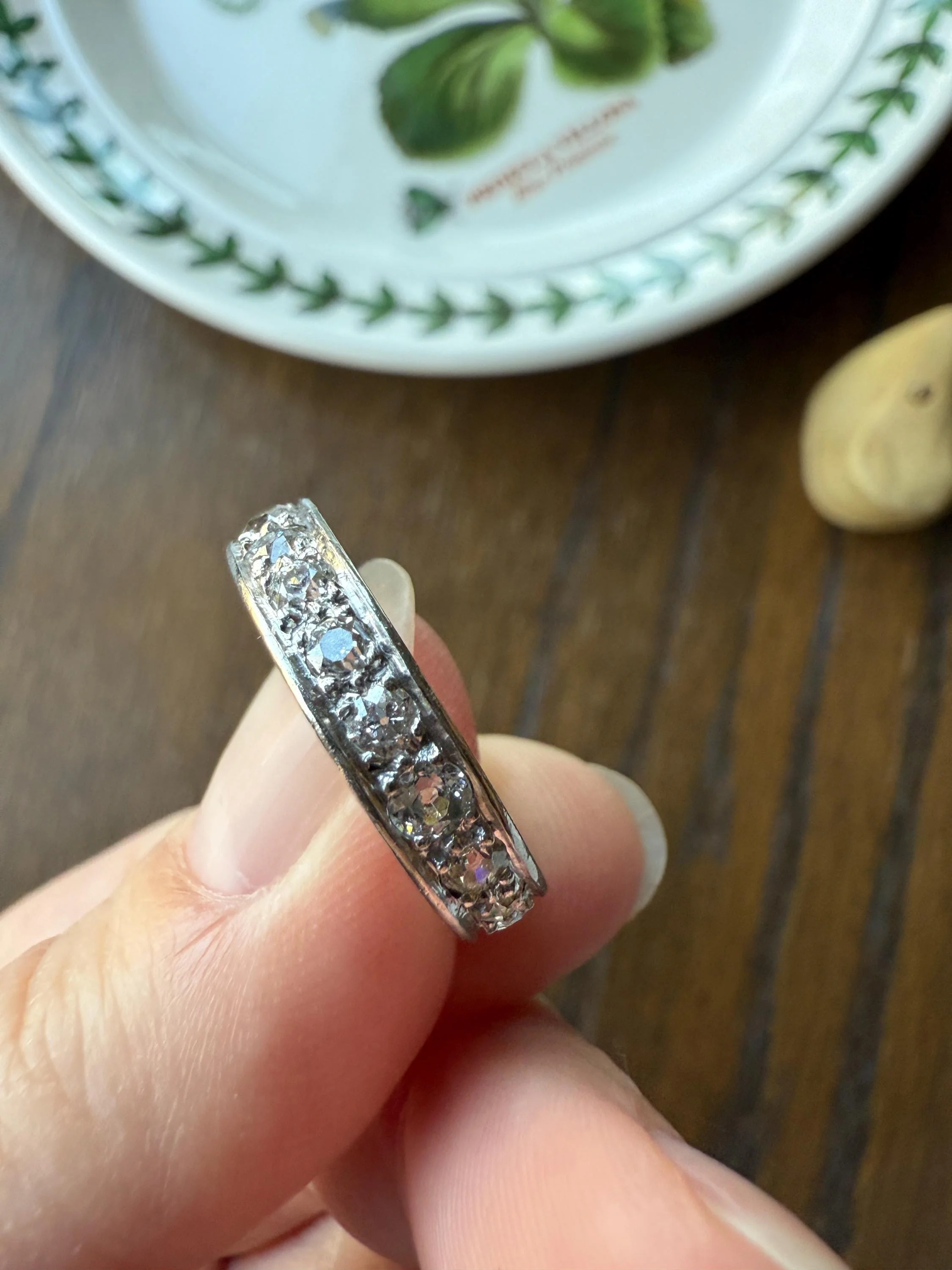 FRENCH Antique Edwardian Art Deco 1.6 Carat 20 Old Mine European Cut DiAMOND Platinum FuLL ETERNITY Band Ring Wedding 1.6Ctw Tdw OMC Stacker - Image 7