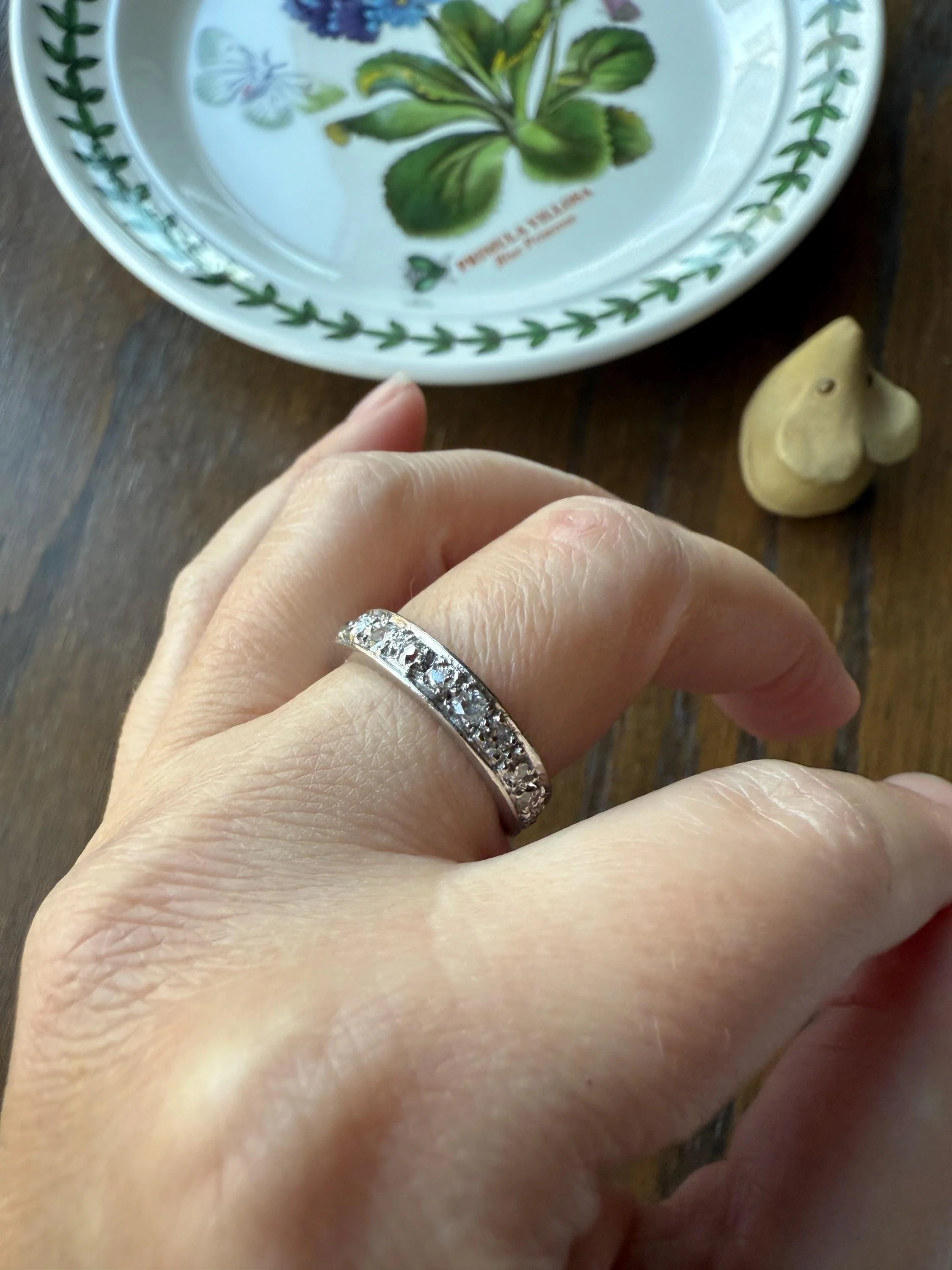 FRENCH Antique Edwardian Art Deco 1.6 Carat 20 Old Mine European Cut DiAMOND Platinum FuLL ETERNITY Band Ring Wedding 1.6Ctw Tdw OMC Stacker - Image 8