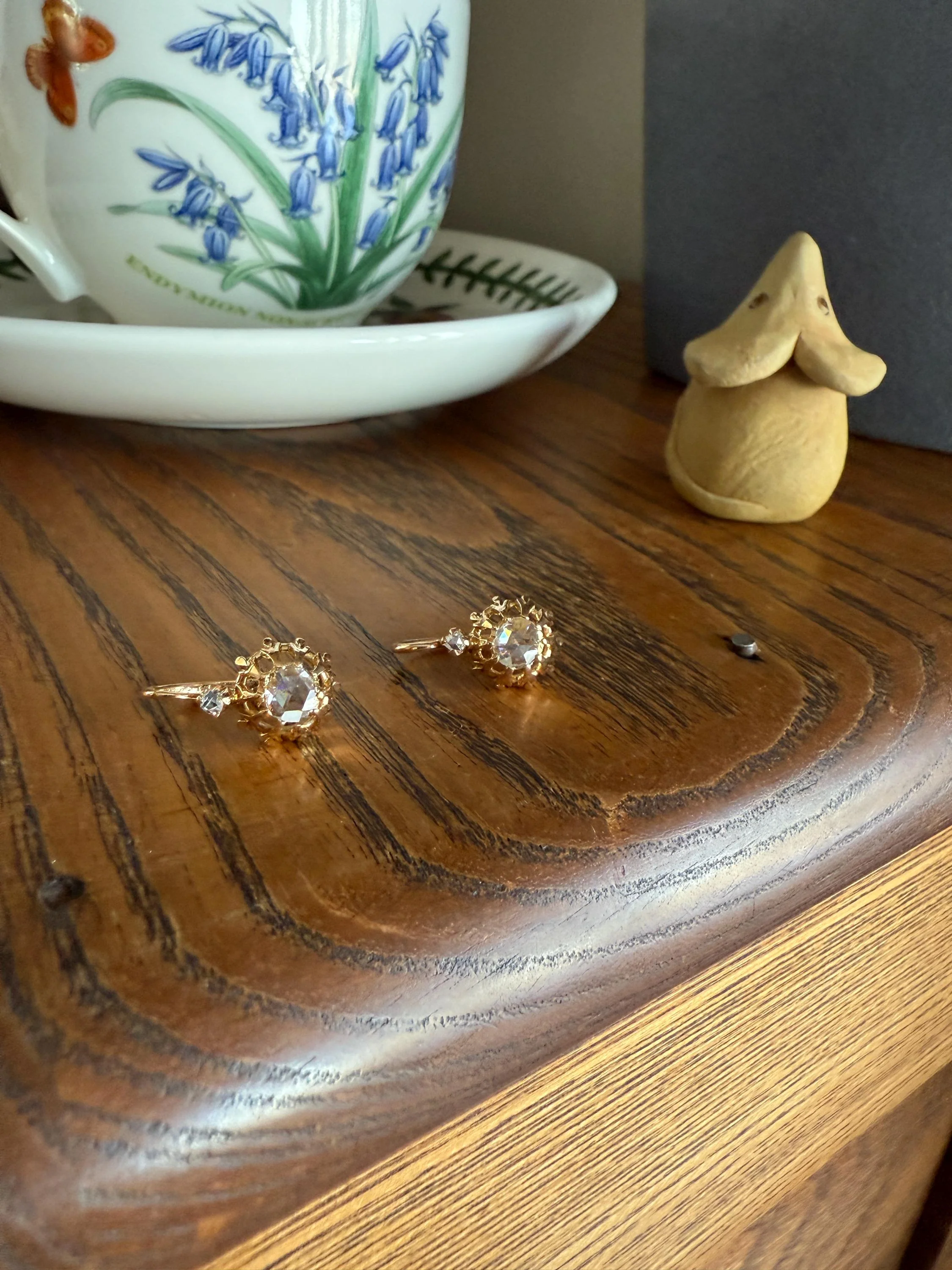 FRENCH Antique Eye Clean 1 Carat Tdw Face Up Open Back Rose Cut DIAMOND Linear Arrow Buttercup Earrings 18k Gold Victorian Dangle Dormeuse - Image 10
