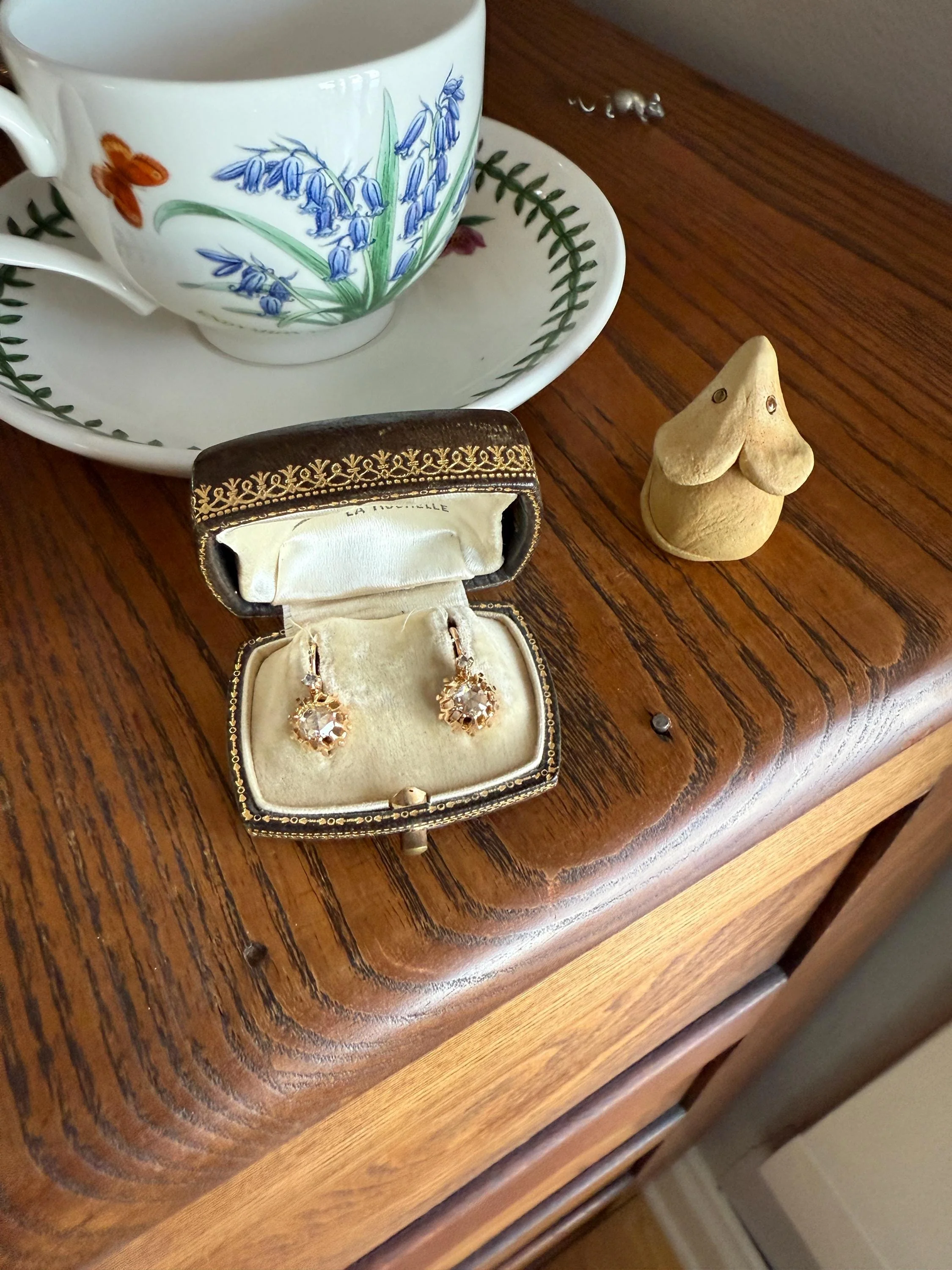 FRENCH Antique Eye Clean 1 Carat Tdw Face Up Open Back Rose Cut DIAMOND Linear Arrow Buttercup Earrings 18k Gold Victorian Dangle Dormeuse - Image 11