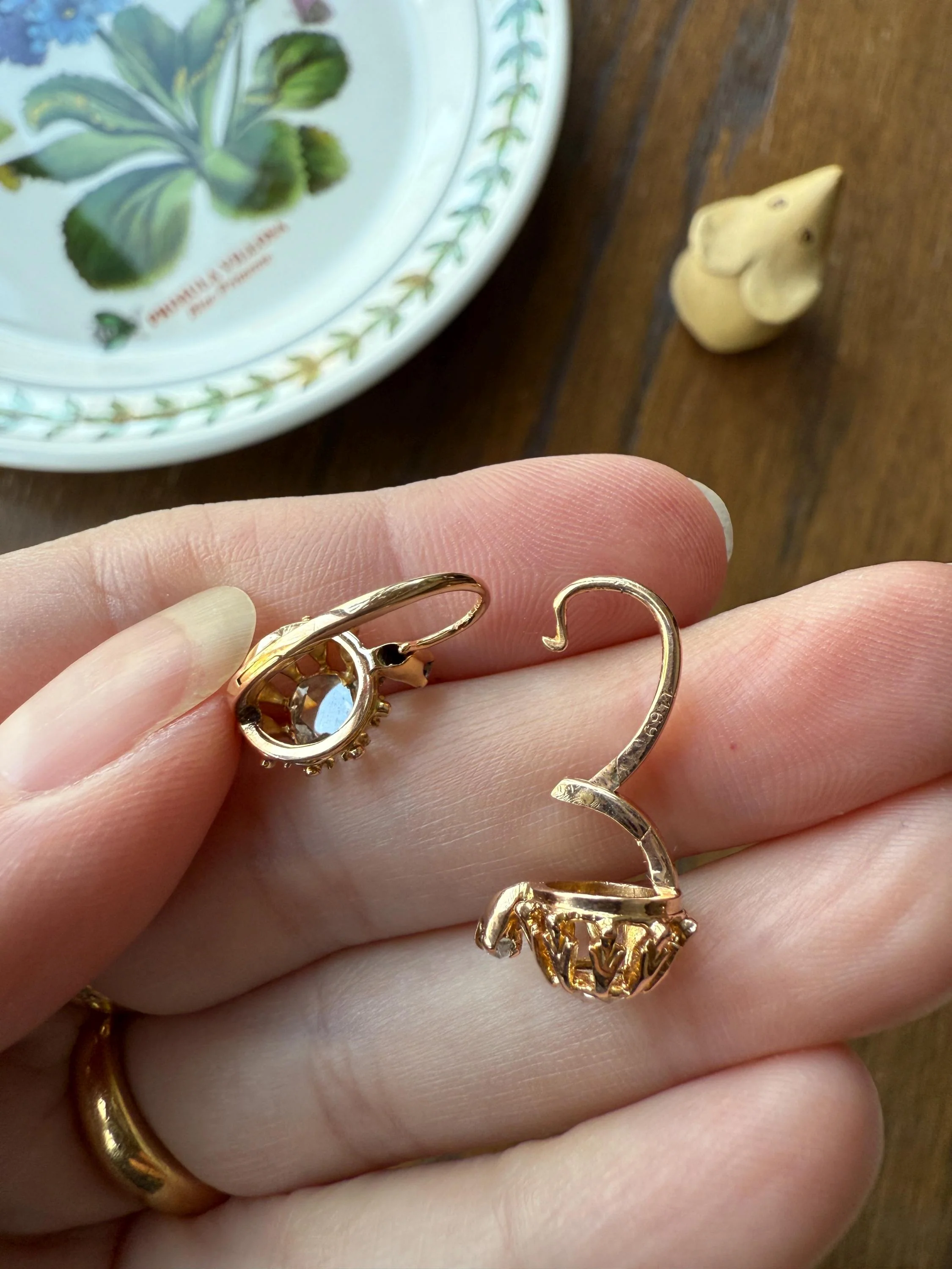 FRENCH Antique Eye Clean 1 Carat Tdw Face Up Open Back Rose Cut DIAMOND Linear Arrow Buttercup Earrings 18k Gold Victorian Dangle Dormeuse - Image 14