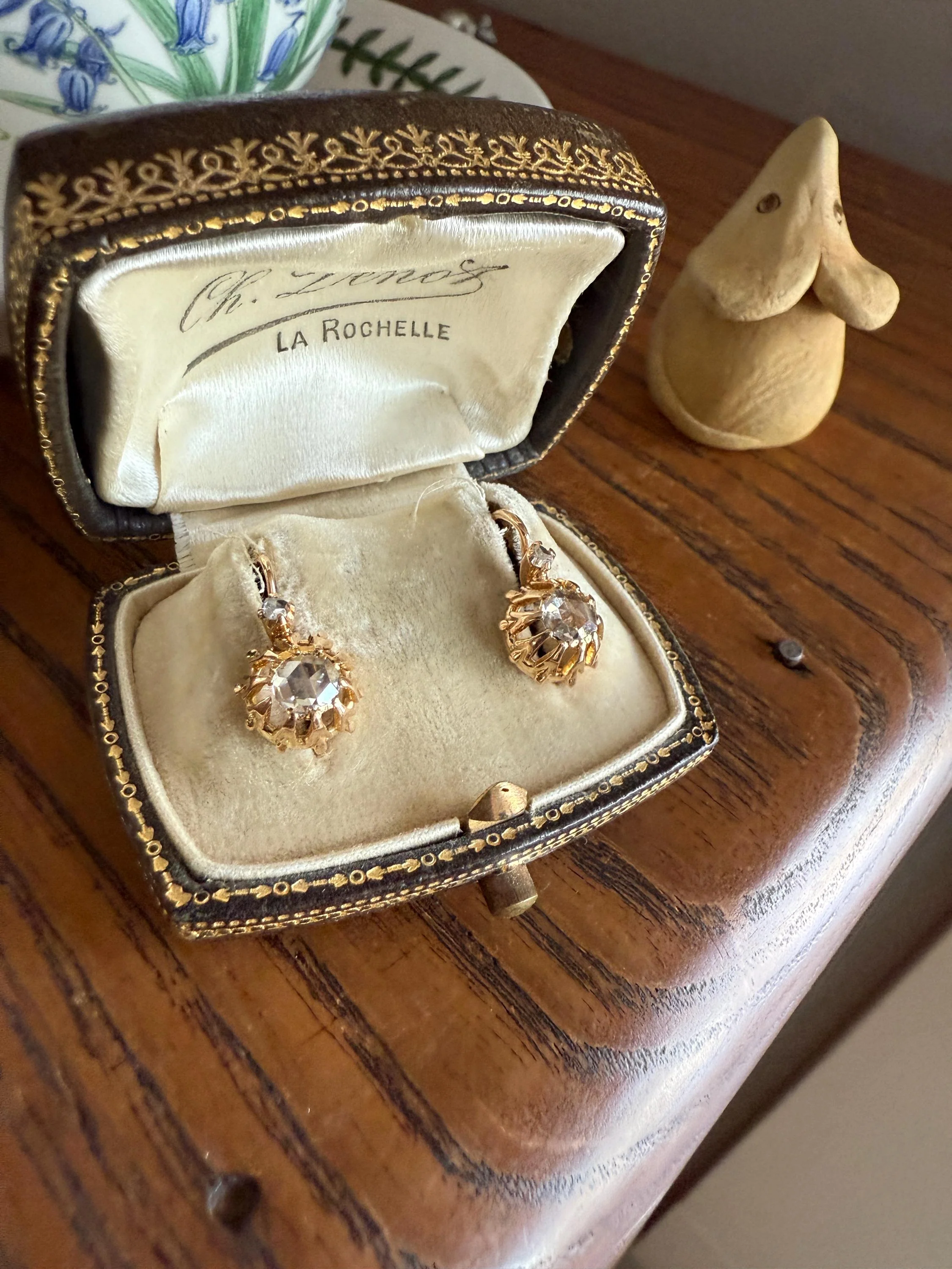 FRENCH Antique Eye Clean 1 Carat Tdw Face Up Open Back Rose Cut DIAMOND Linear Arrow Buttercup Earrings 18k Gold Victorian Dangle Dormeuse - Image 4