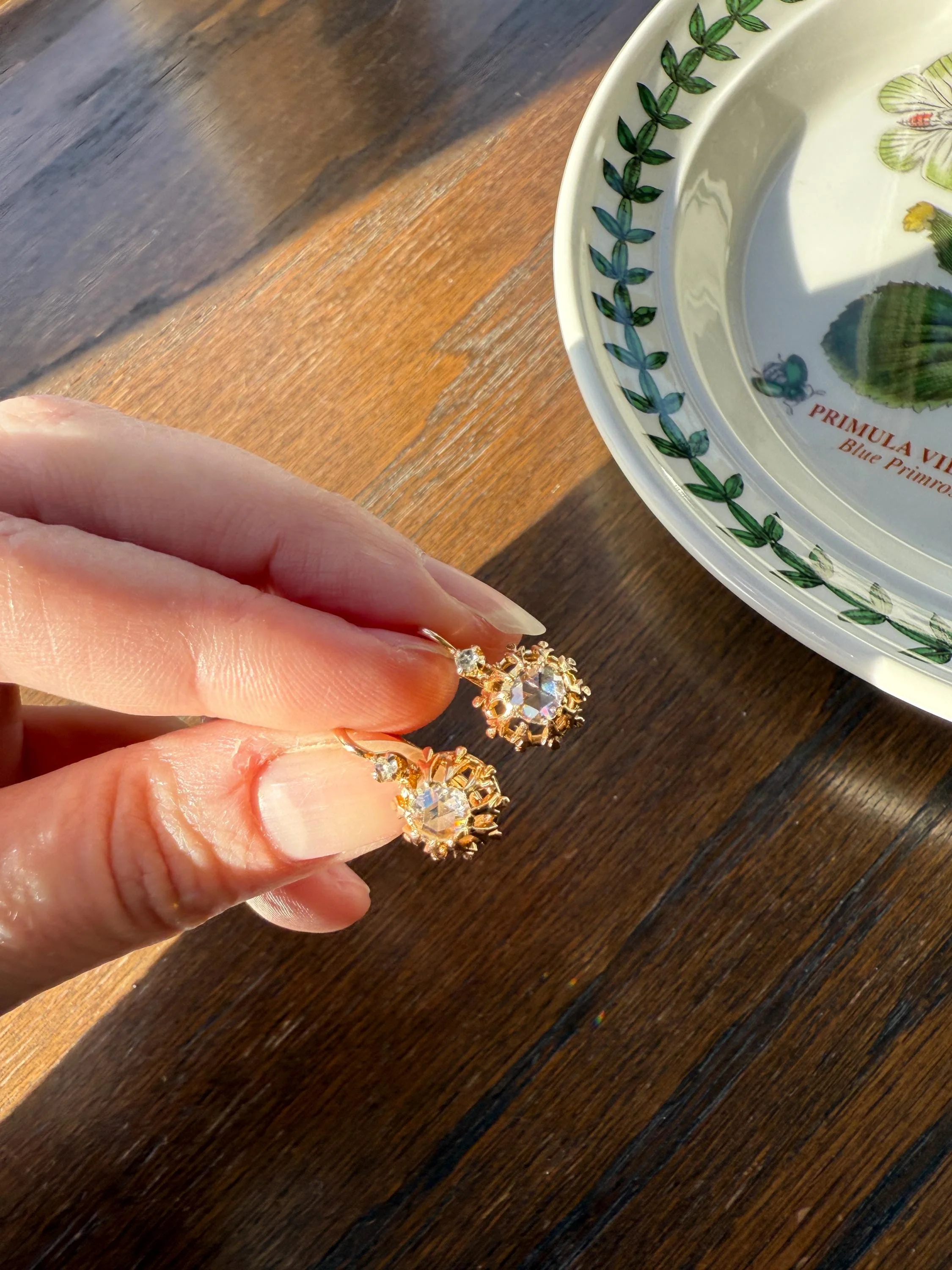FRENCH Antique Eye Clean 1 Carat Tdw Face Up Open Back Rose Cut DIAMOND Linear Arrow Buttercup Earrings 18k Gold Victorian Dangle Dormeuse - Image 6