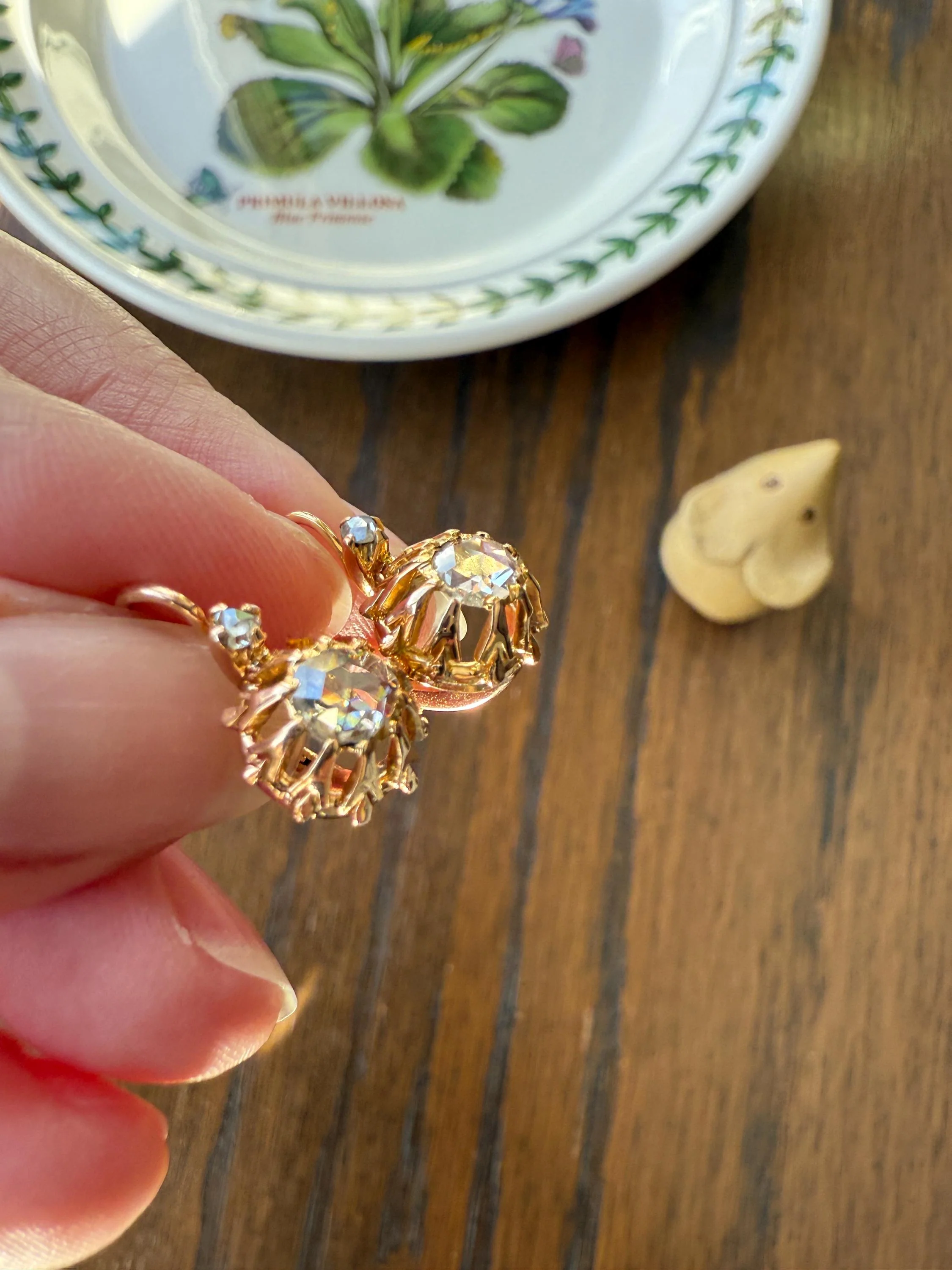 FRENCH Antique Eye Clean 1 Carat Tdw Face Up Open Back Rose Cut DIAMOND Linear Arrow Buttercup Earrings 18k Gold Victorian Dangle Dormeuse - Image 8