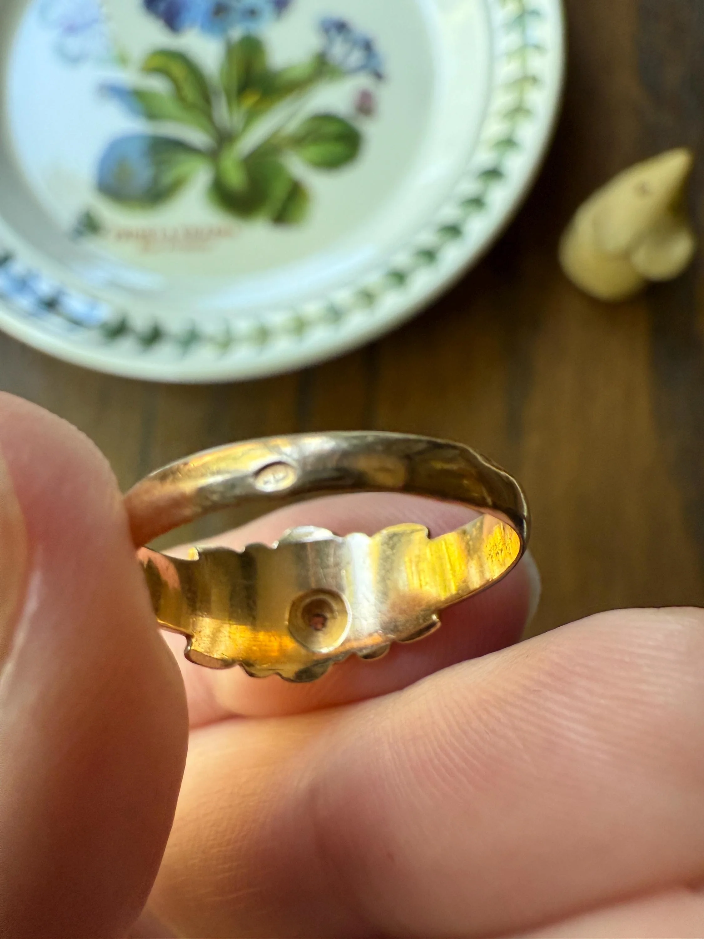 French Antique Figural ROSE Leaf Bud Old Cut Diamond 18k Gold Ring Floral Art Nouveau Belle Epoque - Image 10