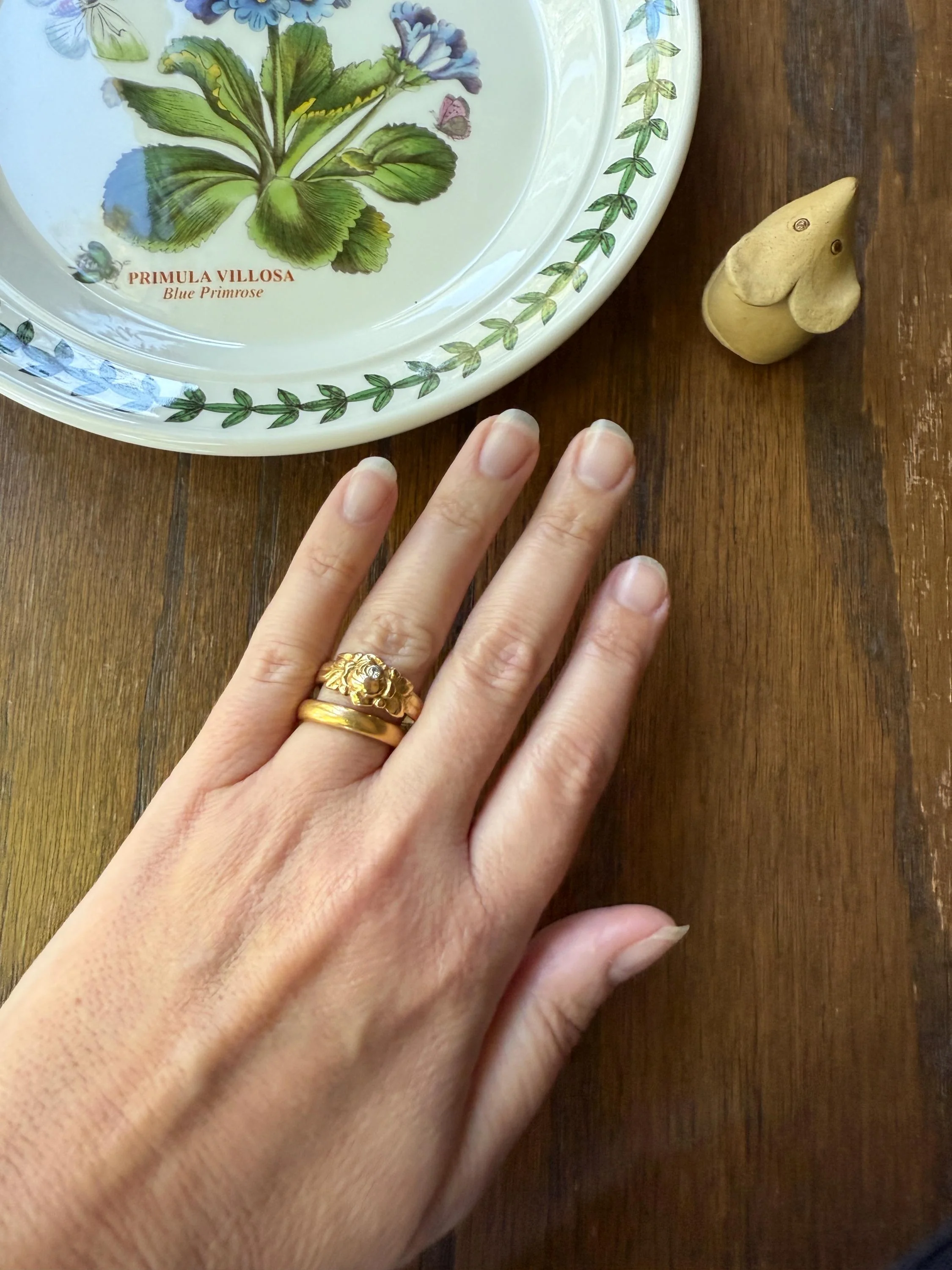 French Antique Figural ROSE Leaf Bud Old Cut Diamond 18k Gold Ring Floral Art Nouveau Belle Epoque - Image 5