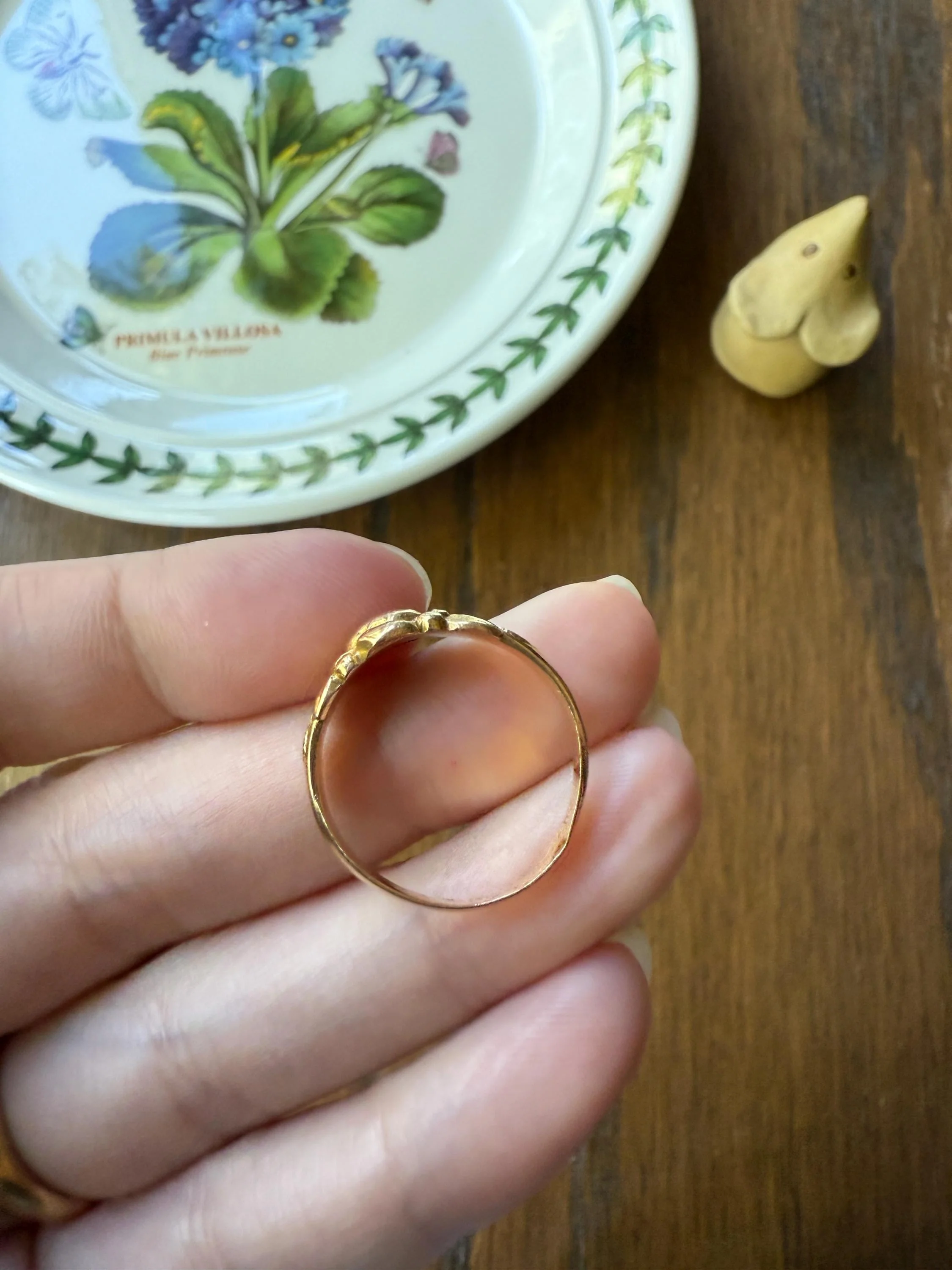 French Antique Figural ROSE Leaf Bud Old Cut Diamond 18k Gold Ring Floral Art Nouveau Belle Epoque - Image 9