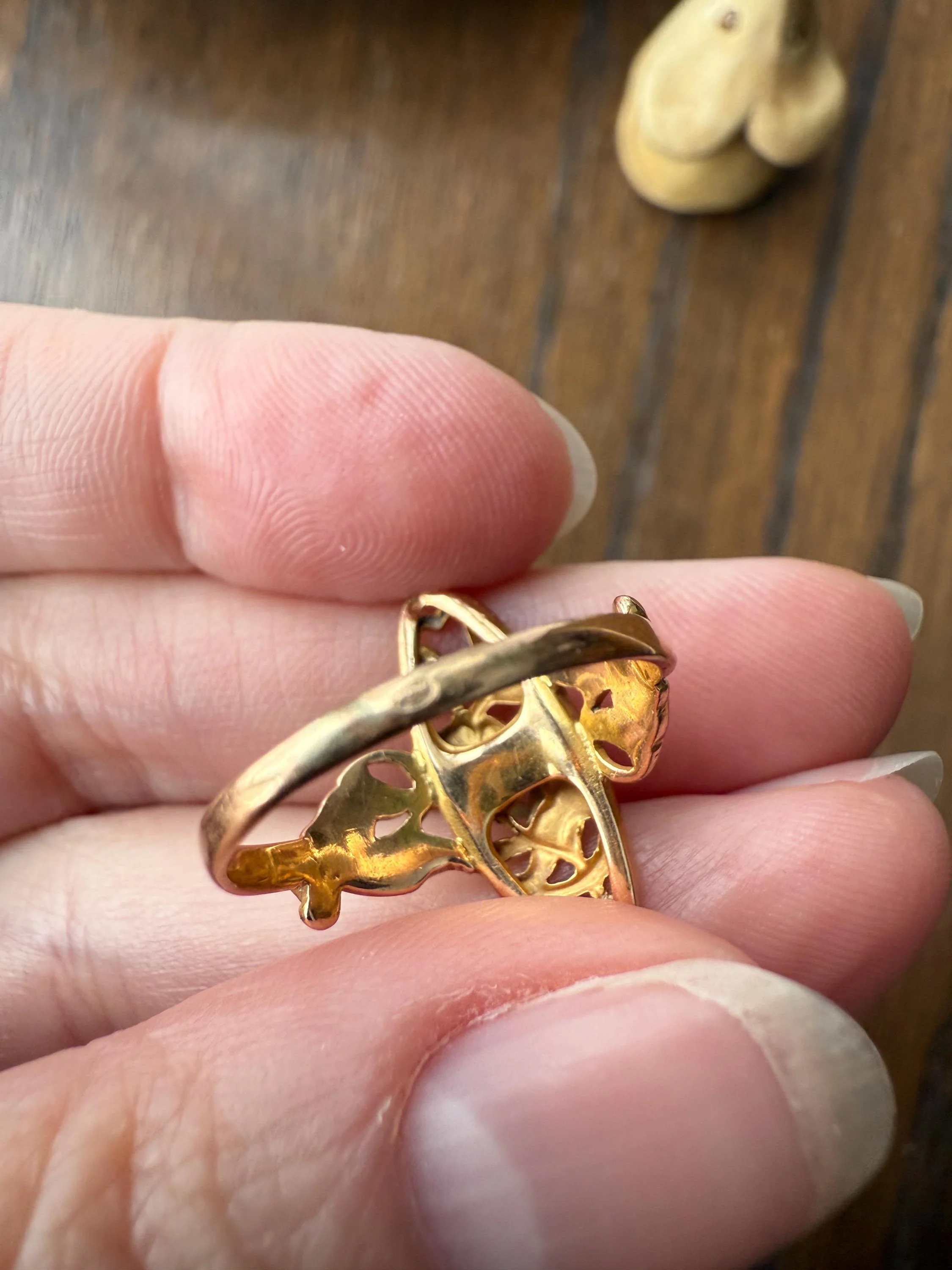 FRENCH Antique FLORAL Navette Ring 18k Rose Gold Art Nouveau Victorian Rose Cut DIAMONDs Belle Epoque Romantic Gift Stacker - Image 18