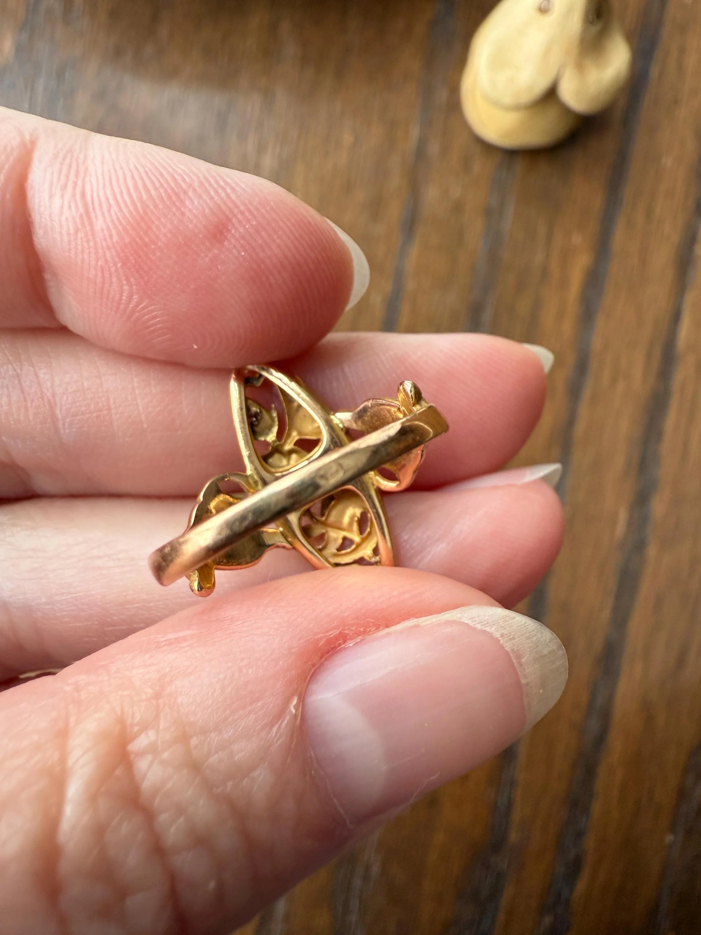 FRENCH Antique FLORAL Navette Ring 18k Rose Gold Art Nouveau Victorian Rose Cut DIAMONDs Belle Epoque Romantic Gift Stacker - Image 19