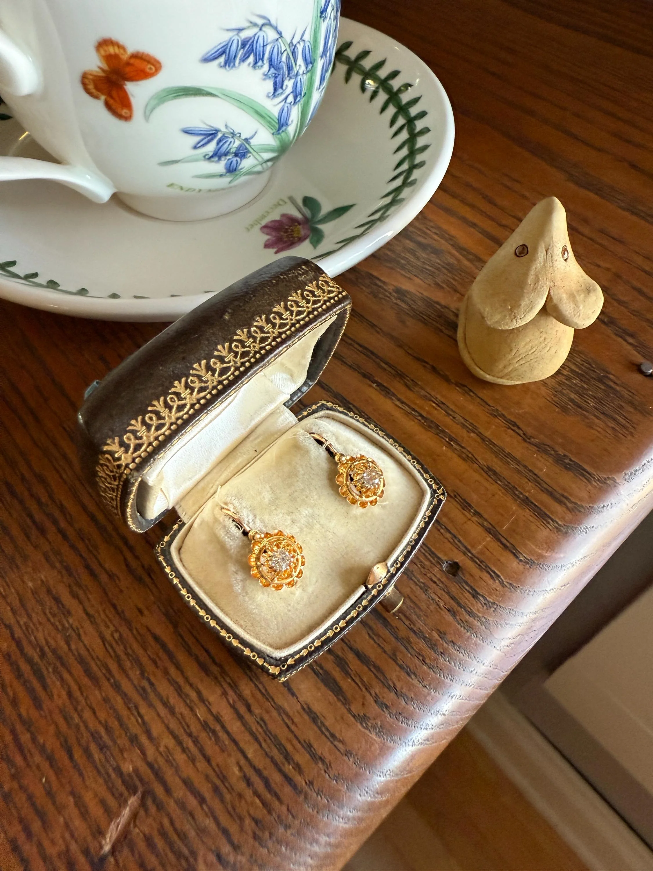FRENCH Antique Old Mine Cut DiAMOND Buttercup Earrings .4ctw 18k Gold Victorian Dangle Dormeuse Gift Belle Epoque Valentine's Bridal OMC - Image 10