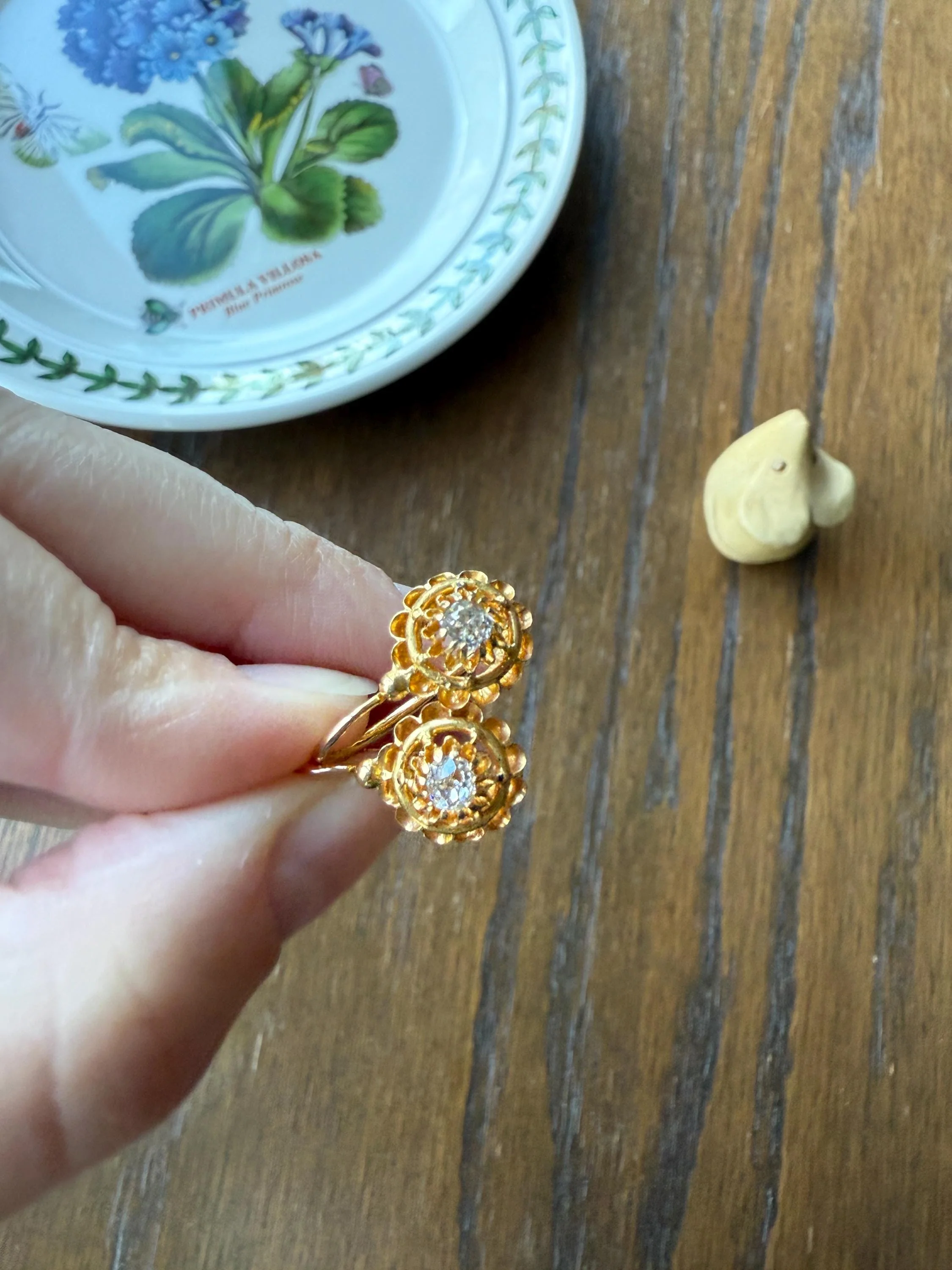 FRENCH Antique Old Mine Cut DiAMOND Buttercup Earrings .4ctw 18k Gold Victorian Dangle Dormeuse Gift Belle Epoque Valentine's Bridal OMC - Image 13