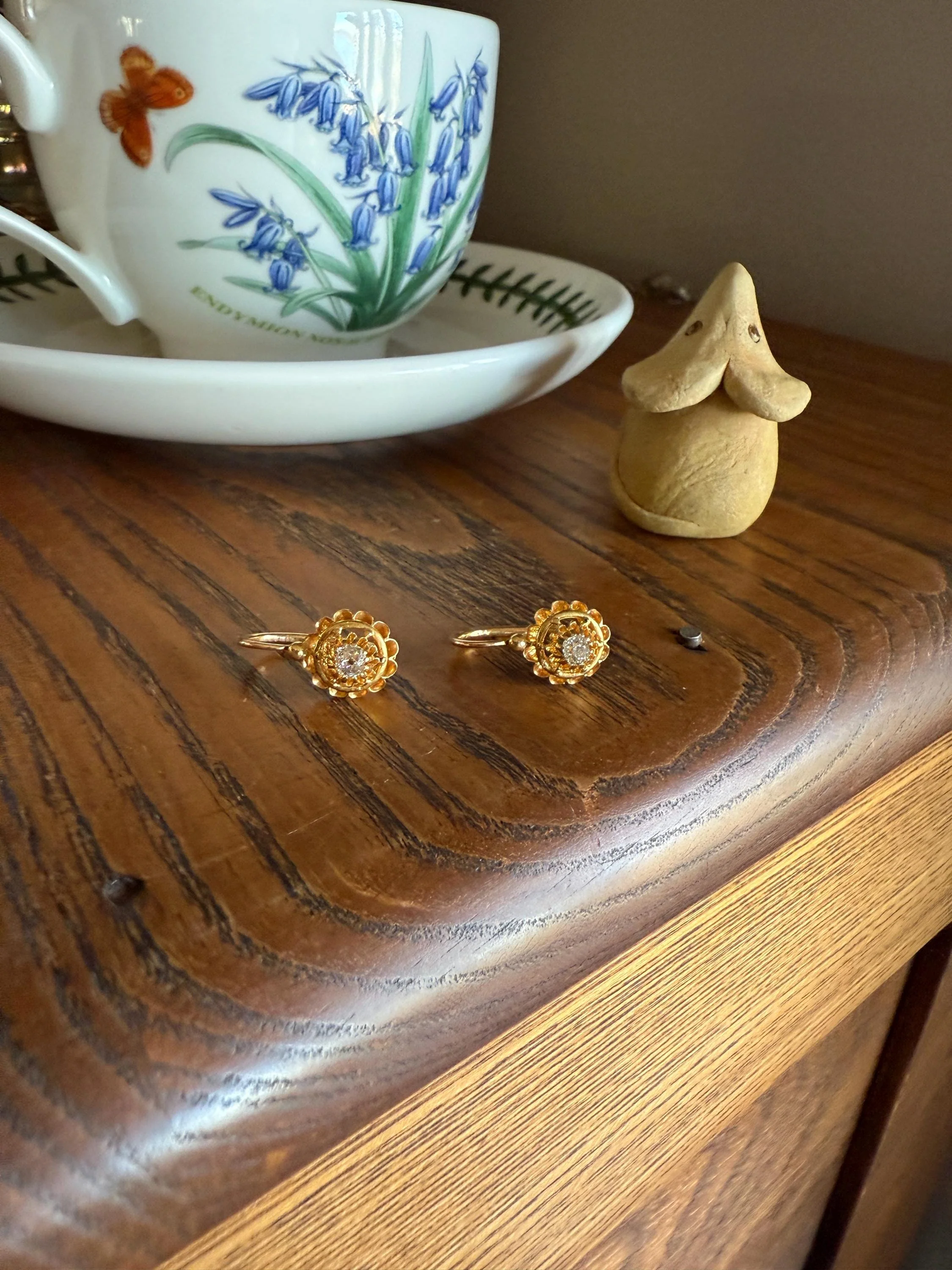 FRENCH Antique Old Mine Cut DiAMOND Buttercup Earrings .4ctw 18k Gold Victorian Dangle Dormeuse Gift Belle Epoque Valentine's Bridal OMC - Image 14